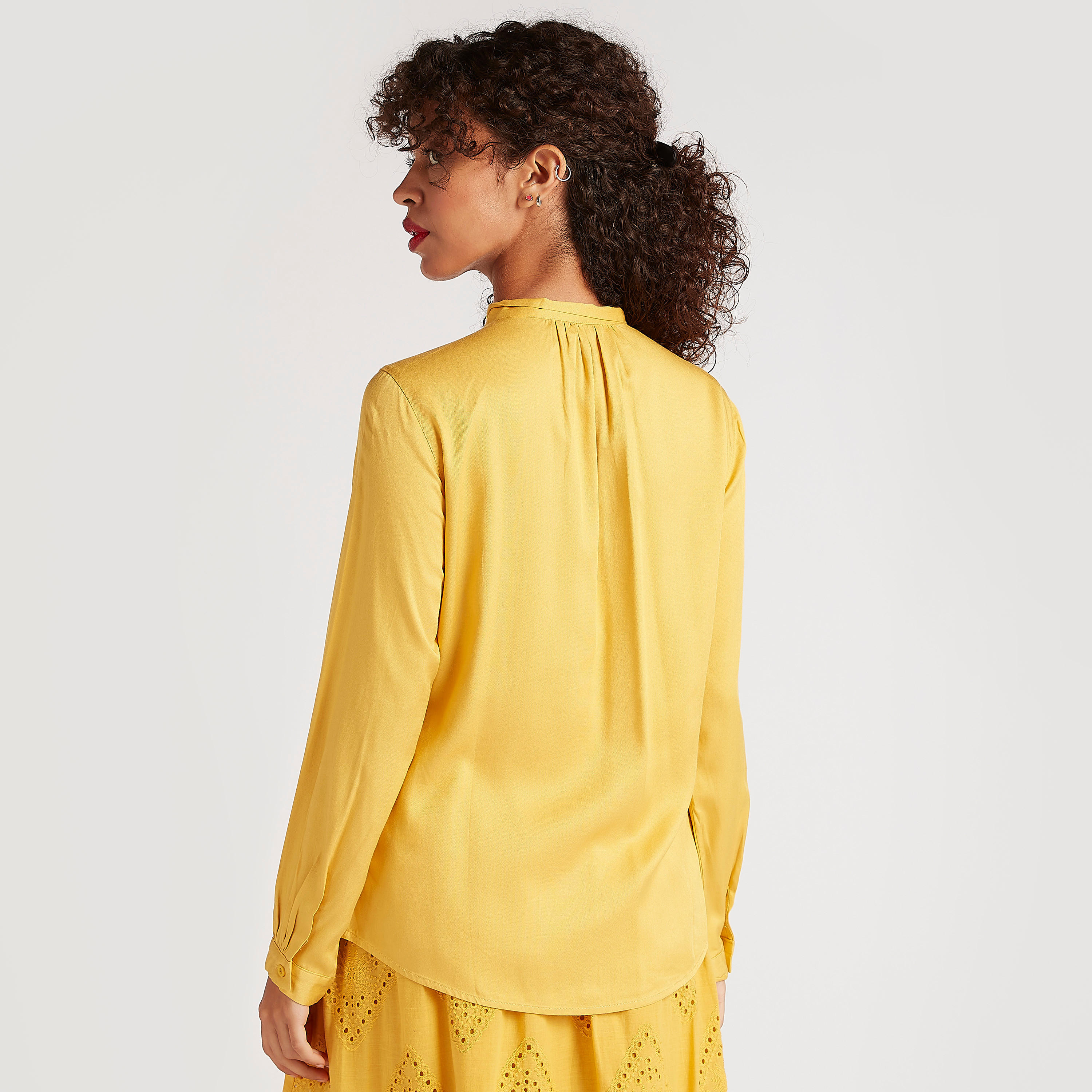 Solid Top with Neck Tie-Ups and Long Sleeves-women-clothing-shirtsandblouses-blouses-image-4