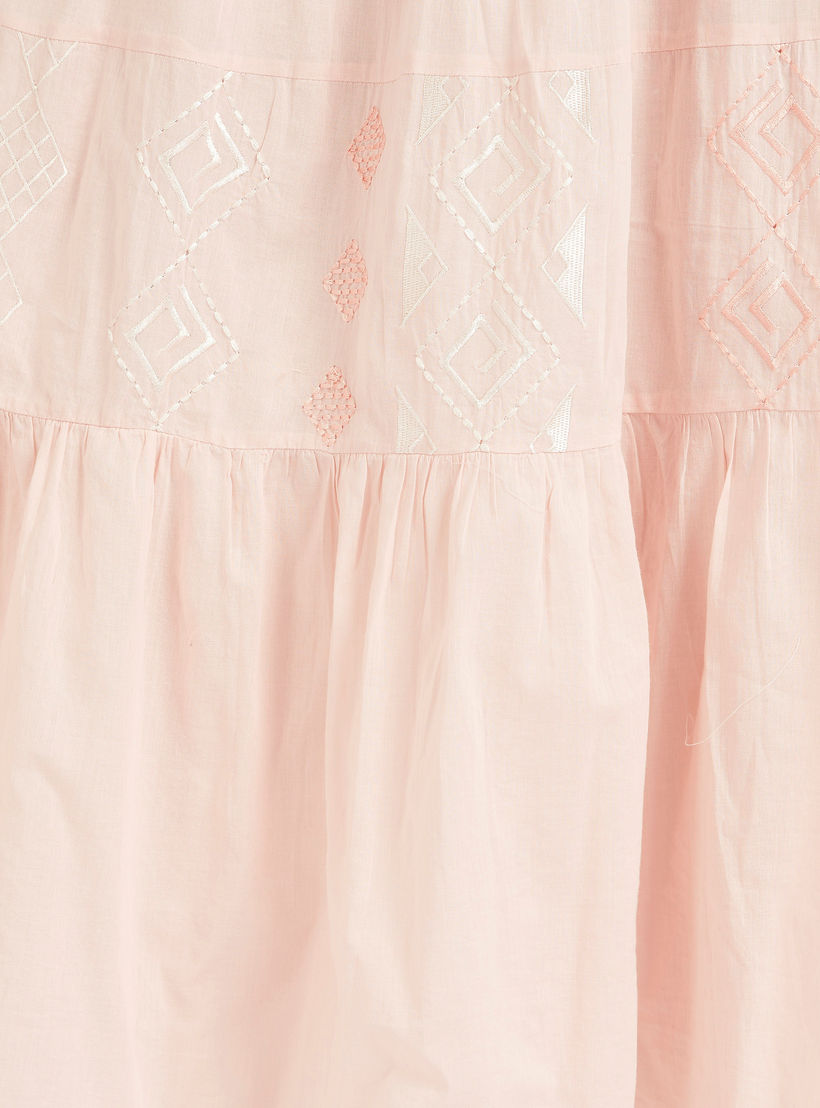 فستان ميدي إيه لاين مطرّز بحزام وأكمام منفوخة-women-clothing-dresses-image-1
