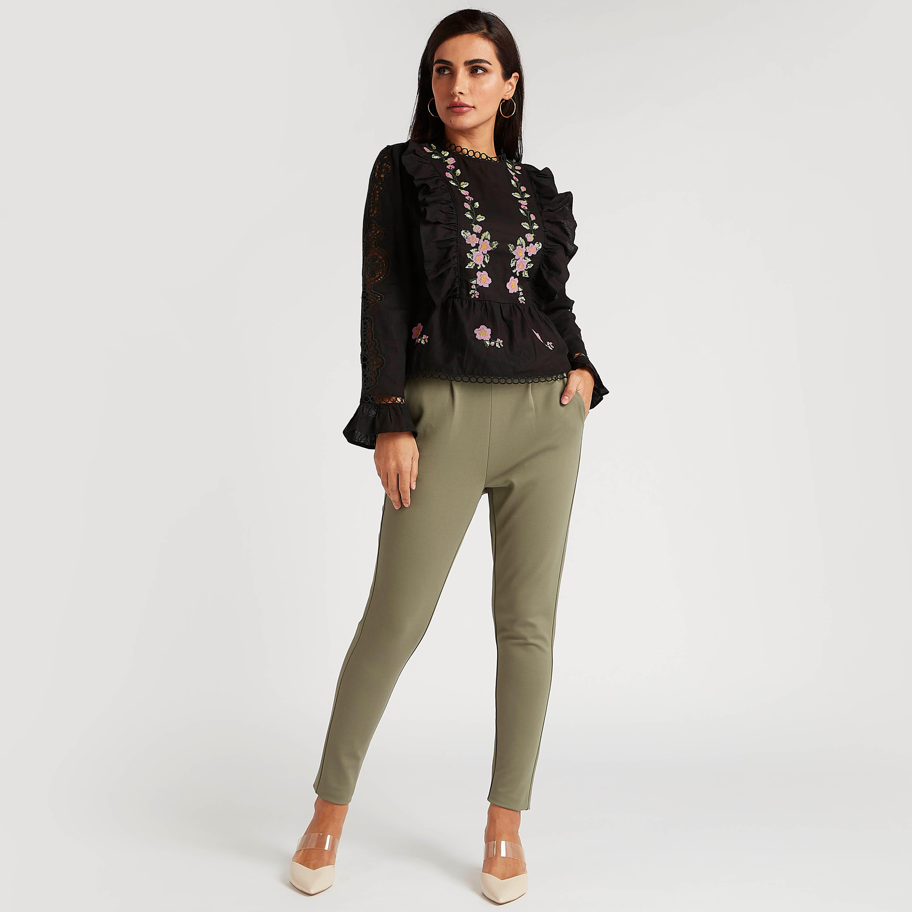 Embroidered High Neck Top with Long Sleeves-women-clothing-shirtsandblouses-blouses-image-3