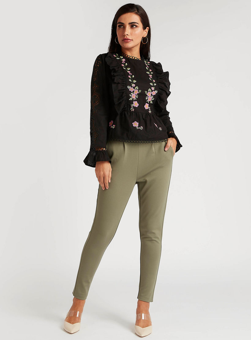 Embroidered High Neck Top with Long Sleeves-women-clothing-shirtsandblouses-blouses-image-3
