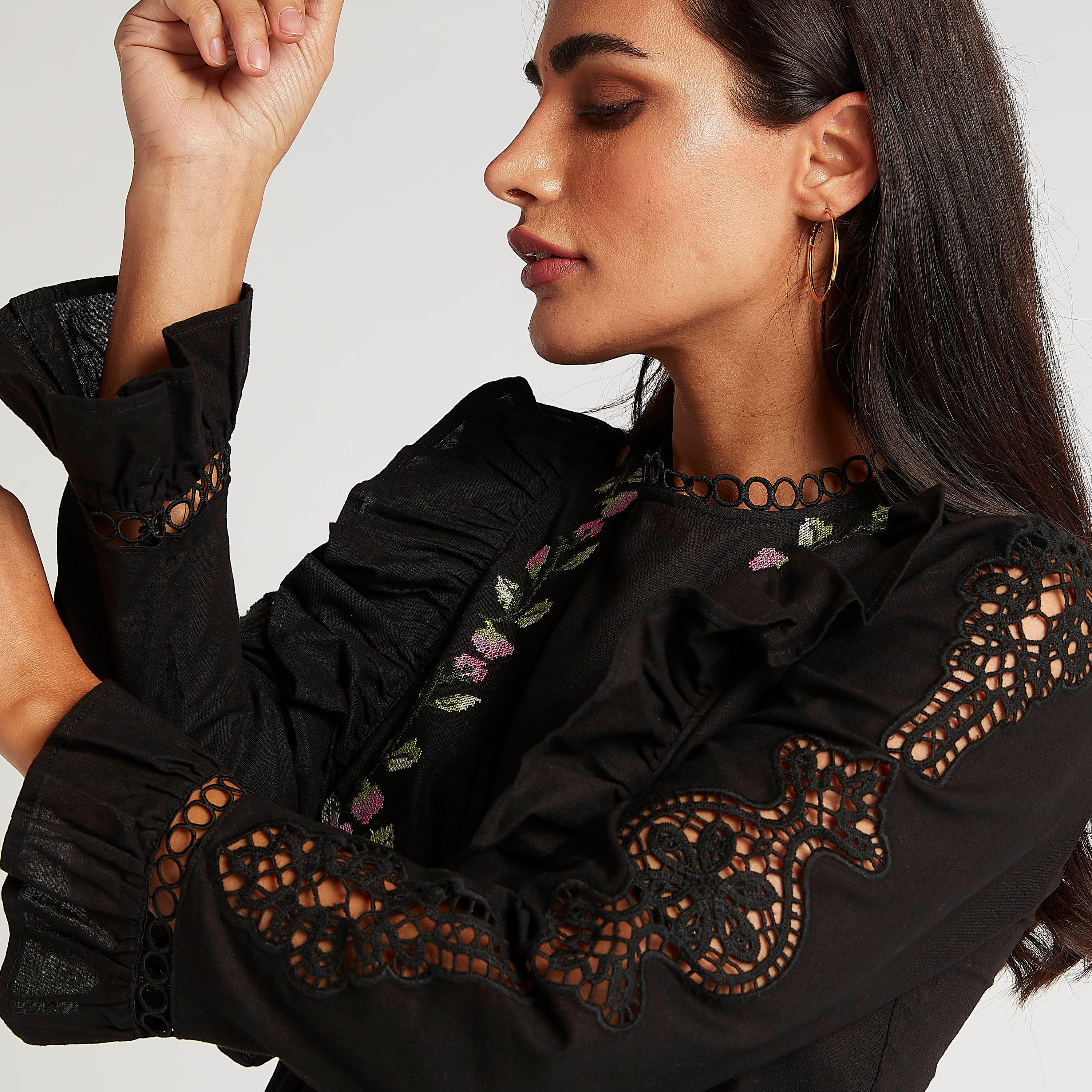 Embroidered High Neck Top with Long Sleeves-women-clothing-shirtsandblouses-blouses-image-5