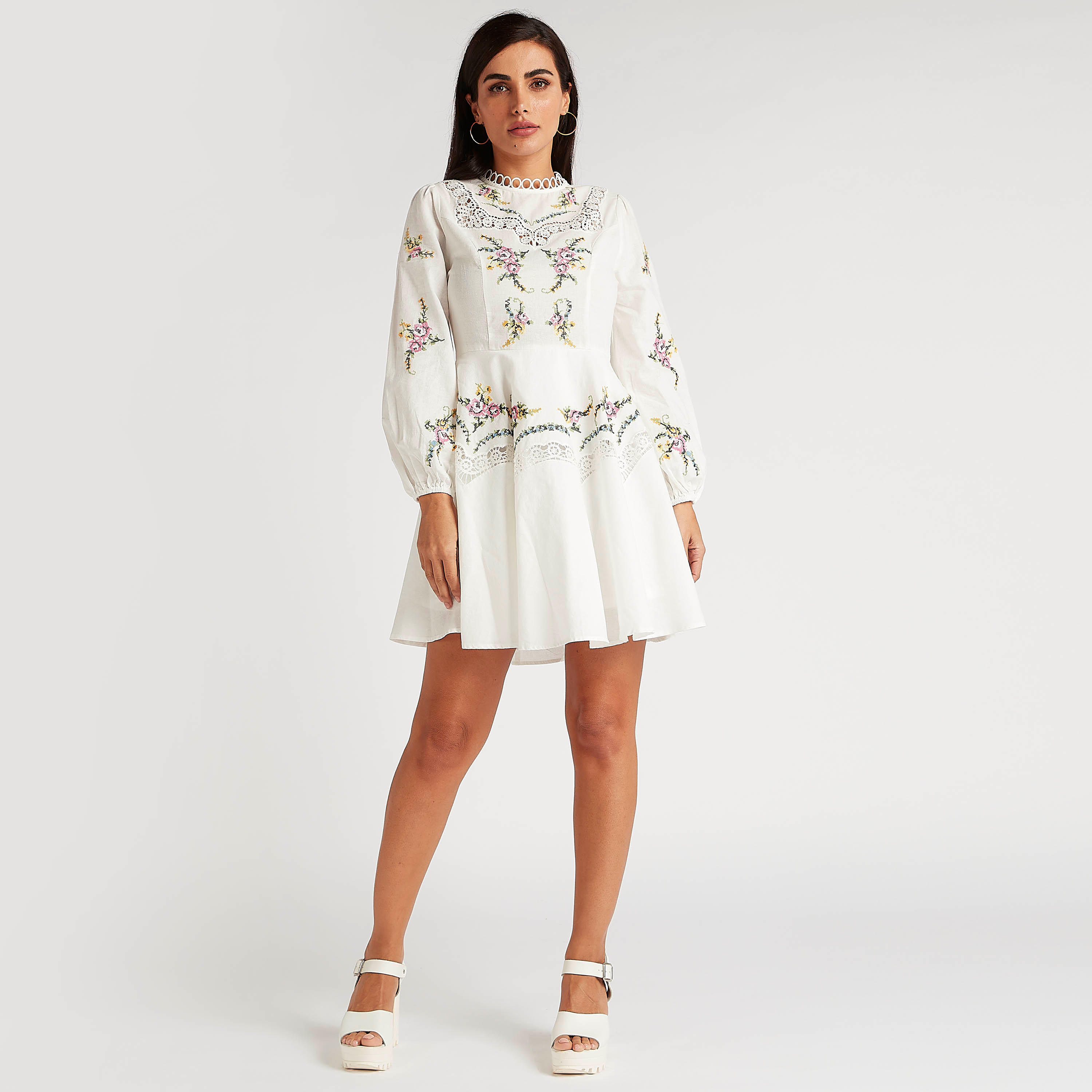 فستان إيه لاين مطرّز بأكمام طويلة منفوخة-women-clothing-dresses-image-7