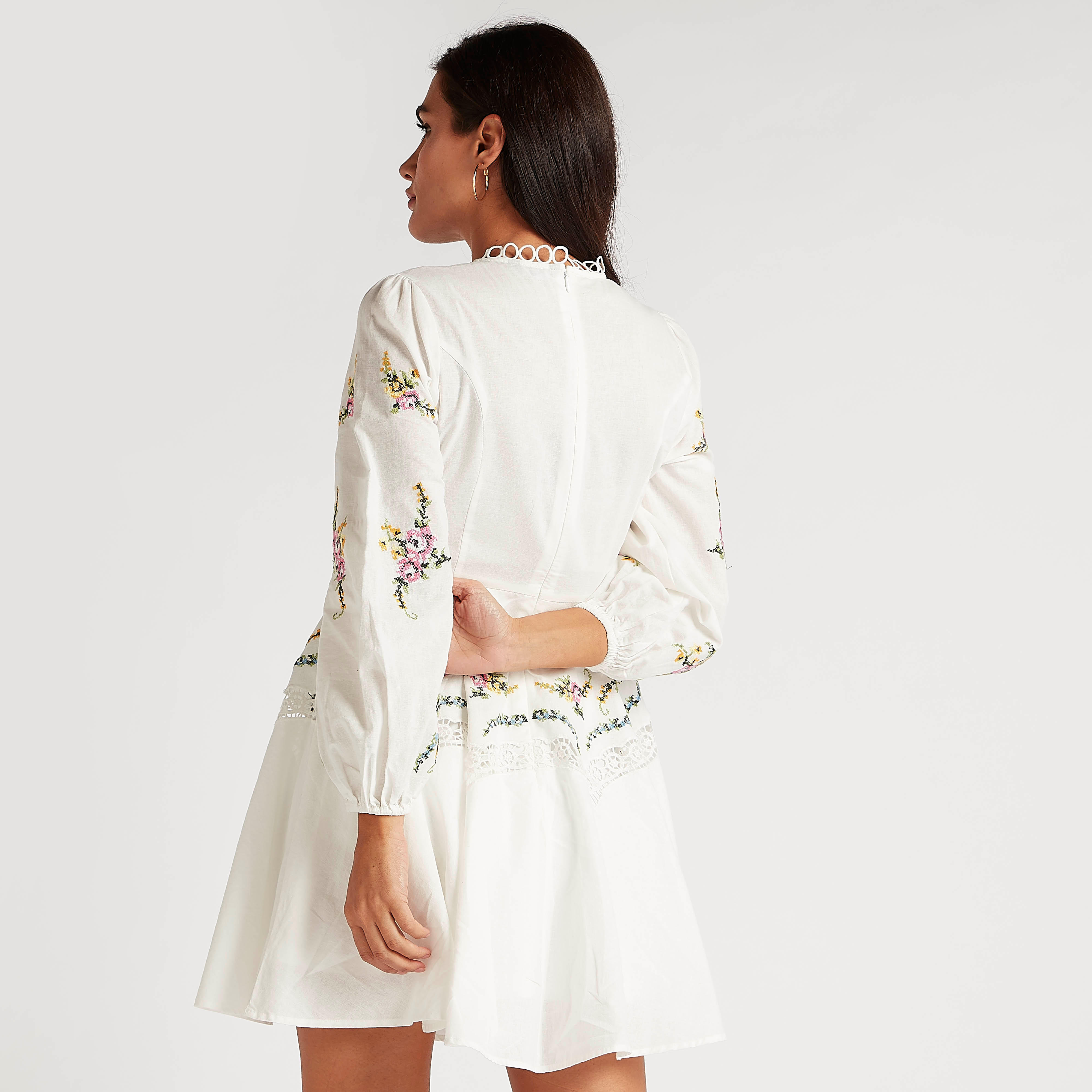 فستان إيه لاين مطرّز بأكمام طويلة منفوخة-women-clothing-dresses-image-5