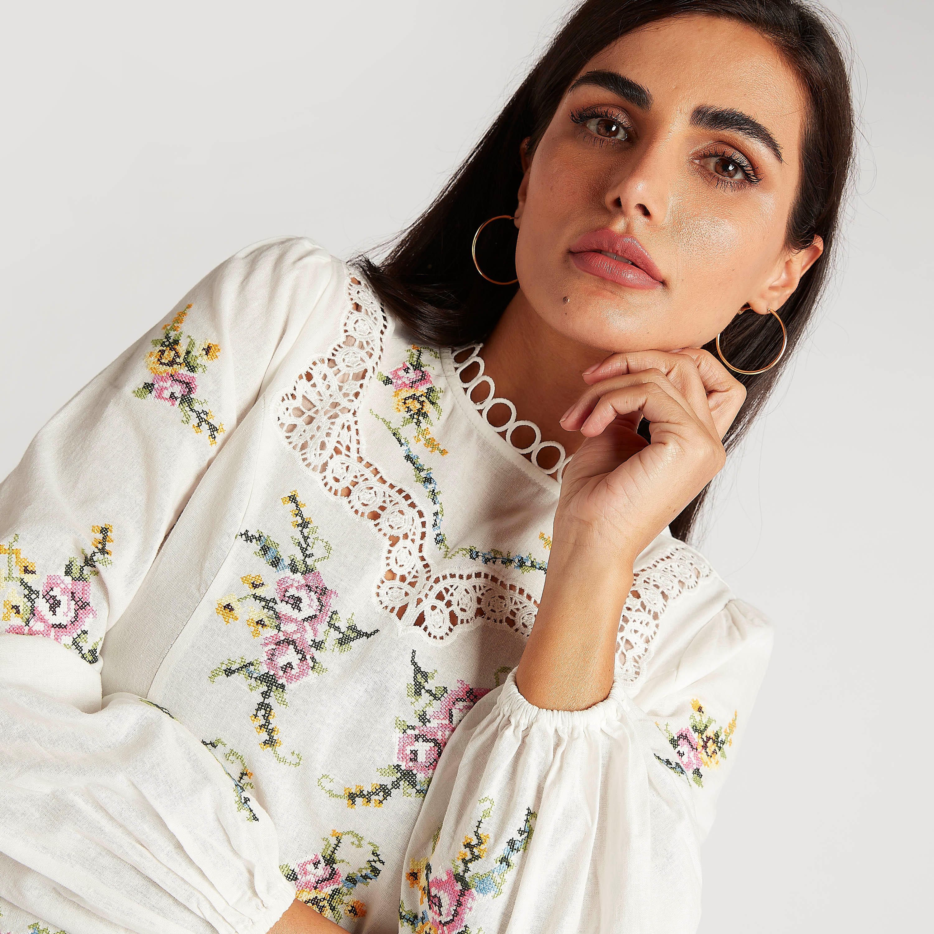 فستان إيه لاين مطرّز بأكمام طويلة منفوخة-women-clothing-dresses-image-4