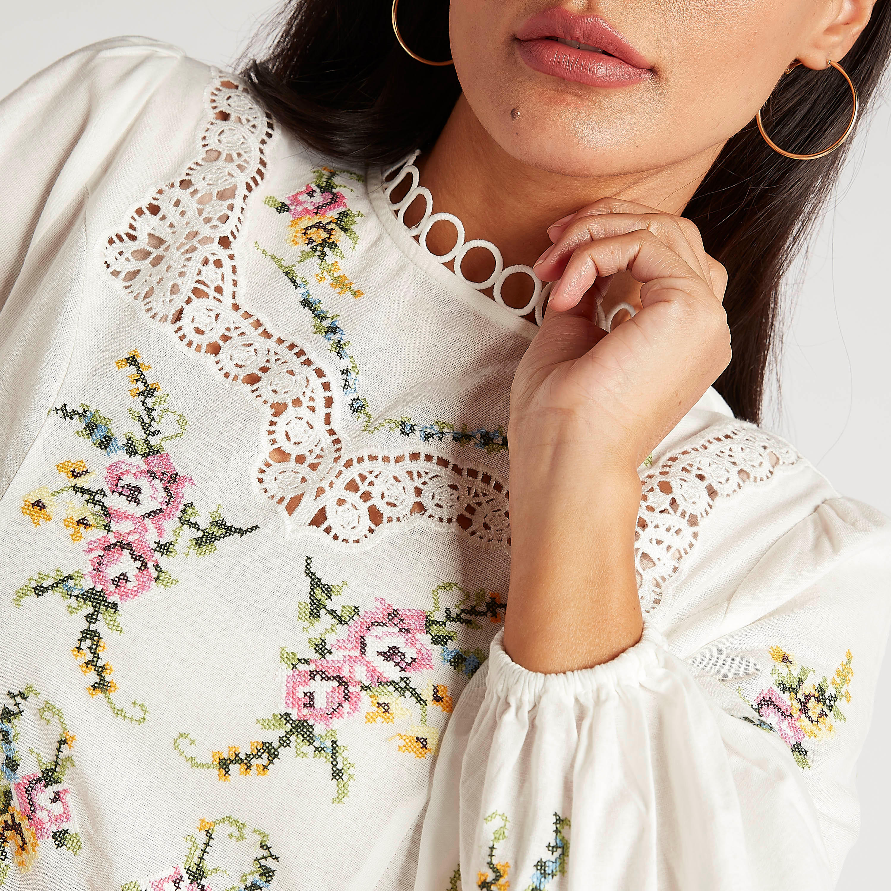 فستان إيه لاين مطرّز بأكمام طويلة منفوخة-women-clothing-dresses-image-2