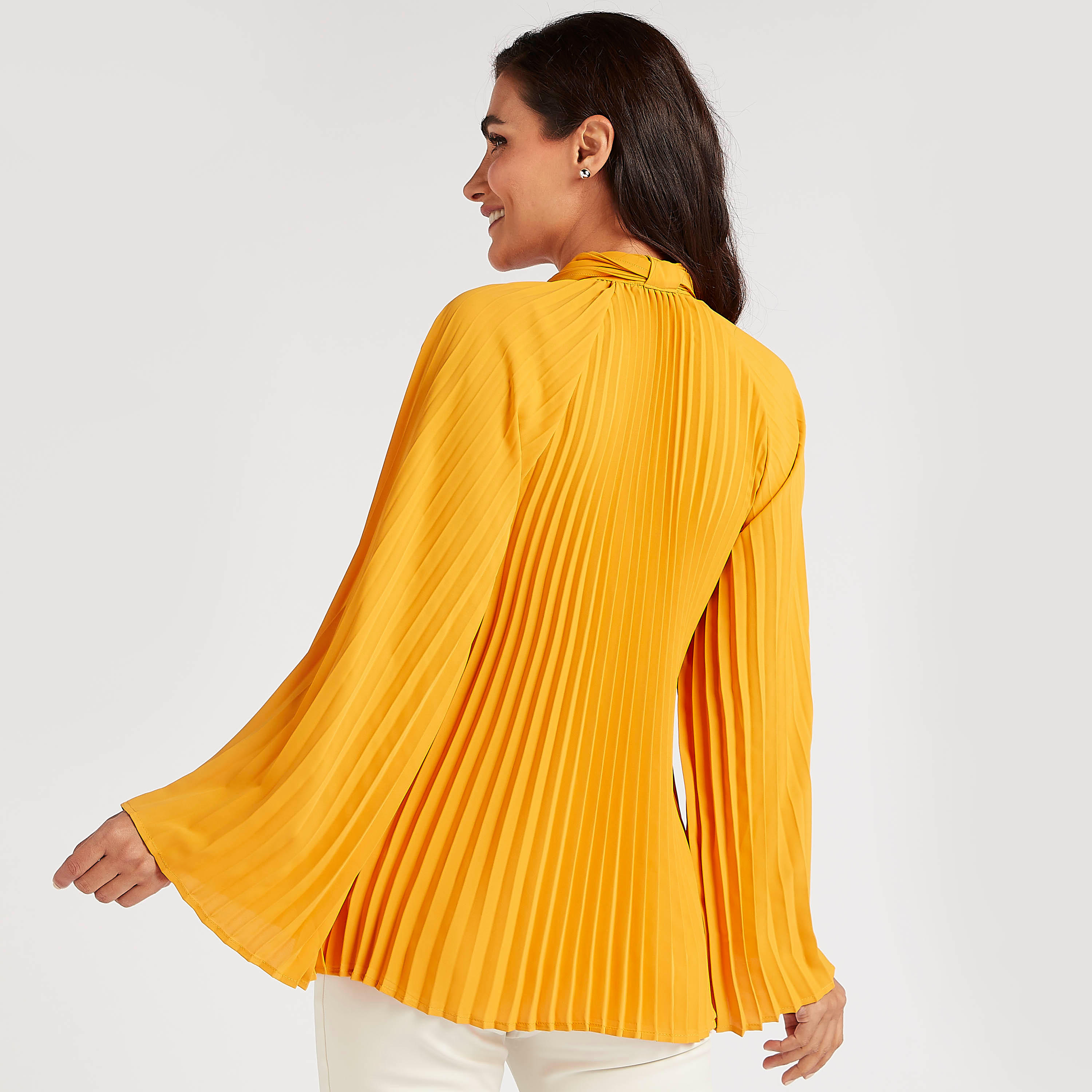 Pleated Top with Neck Tie-Up and Flared Sleeves-women-clothing-shirtsandblouses-blouses-image-4
