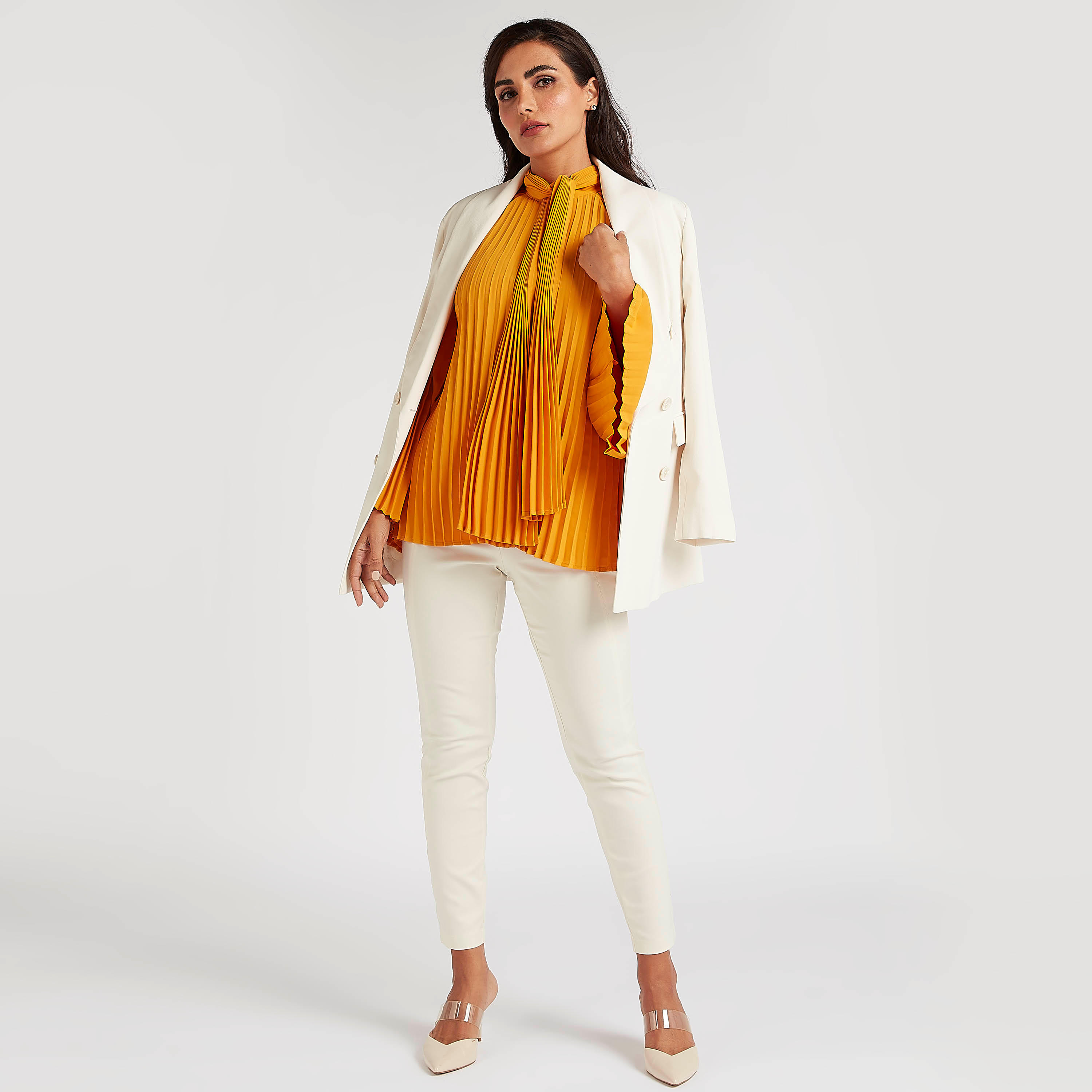 Pleated Top with Neck Tie-Up and Flared Sleeves-women-clothing-shirtsandblouses-blouses-image-5