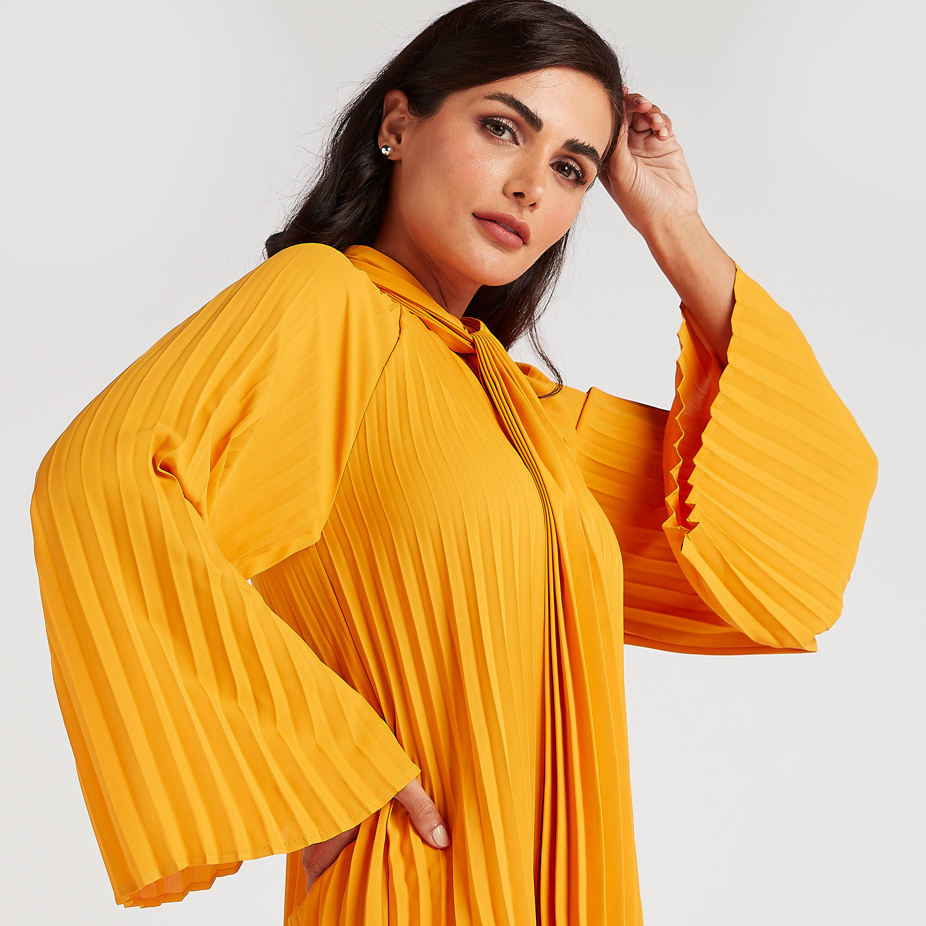 Pleated Top with Neck Tie-Up and Flared Sleeves-women-clothing-shirtsandblouses-blouses-image-7