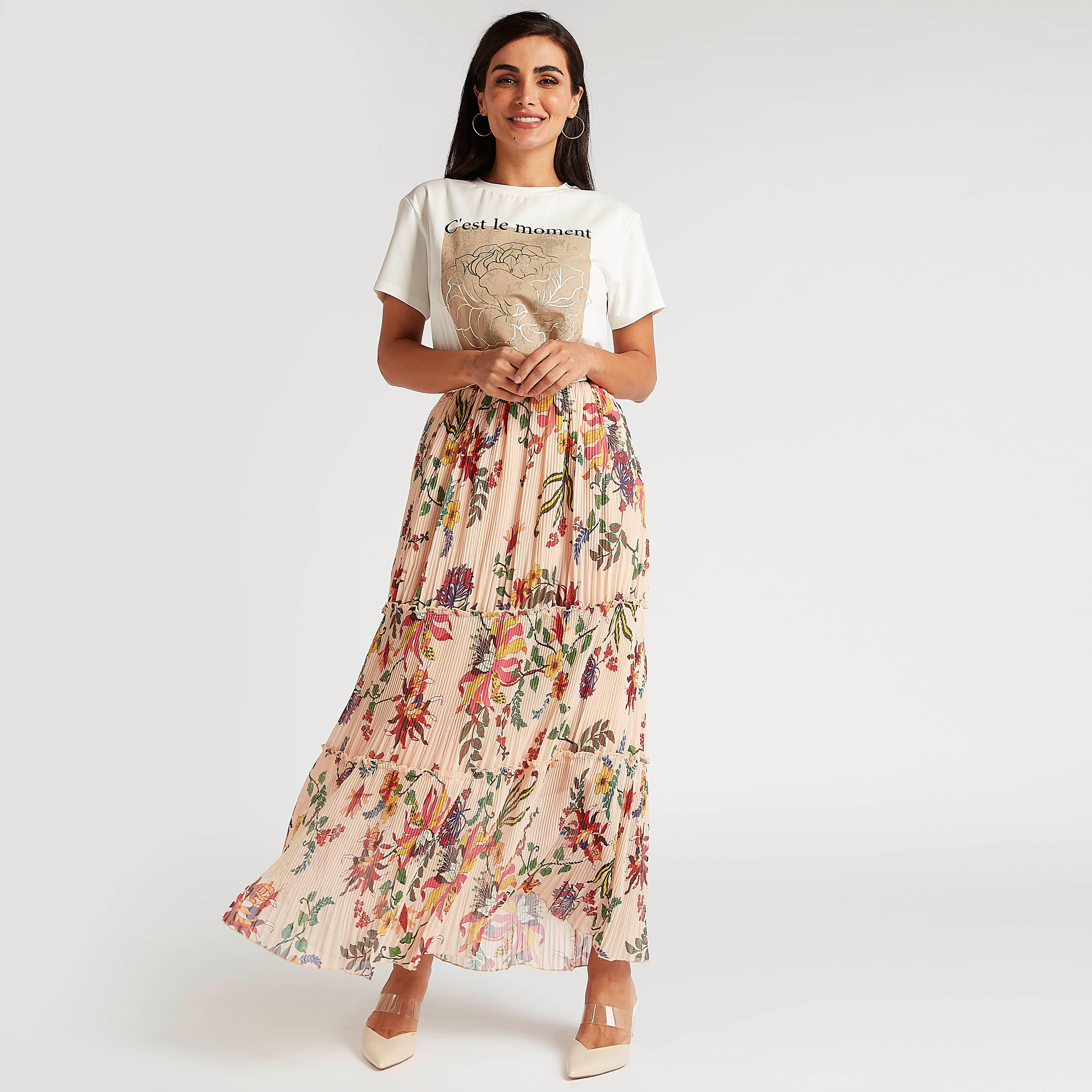 تنورة طويلة إيه لاين متعددة الطبقات بطبعات زهور وخصر مطاطي-women-clothing-bottoms-skirts-image-2