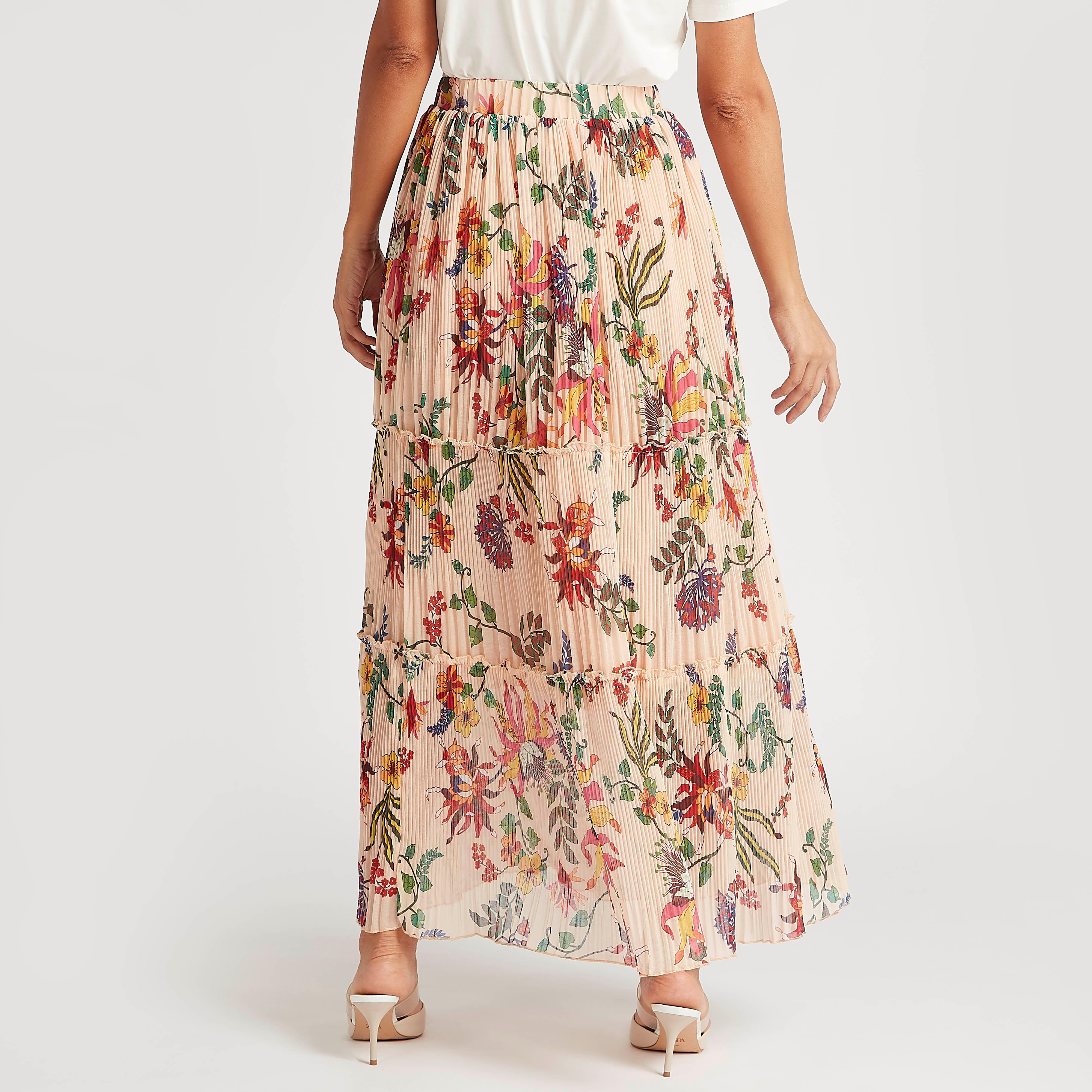 تنورة طويلة إيه لاين متعددة الطبقات بطبعات زهور وخصر مطاطي-women-clothing-bottoms-skirts-image-4