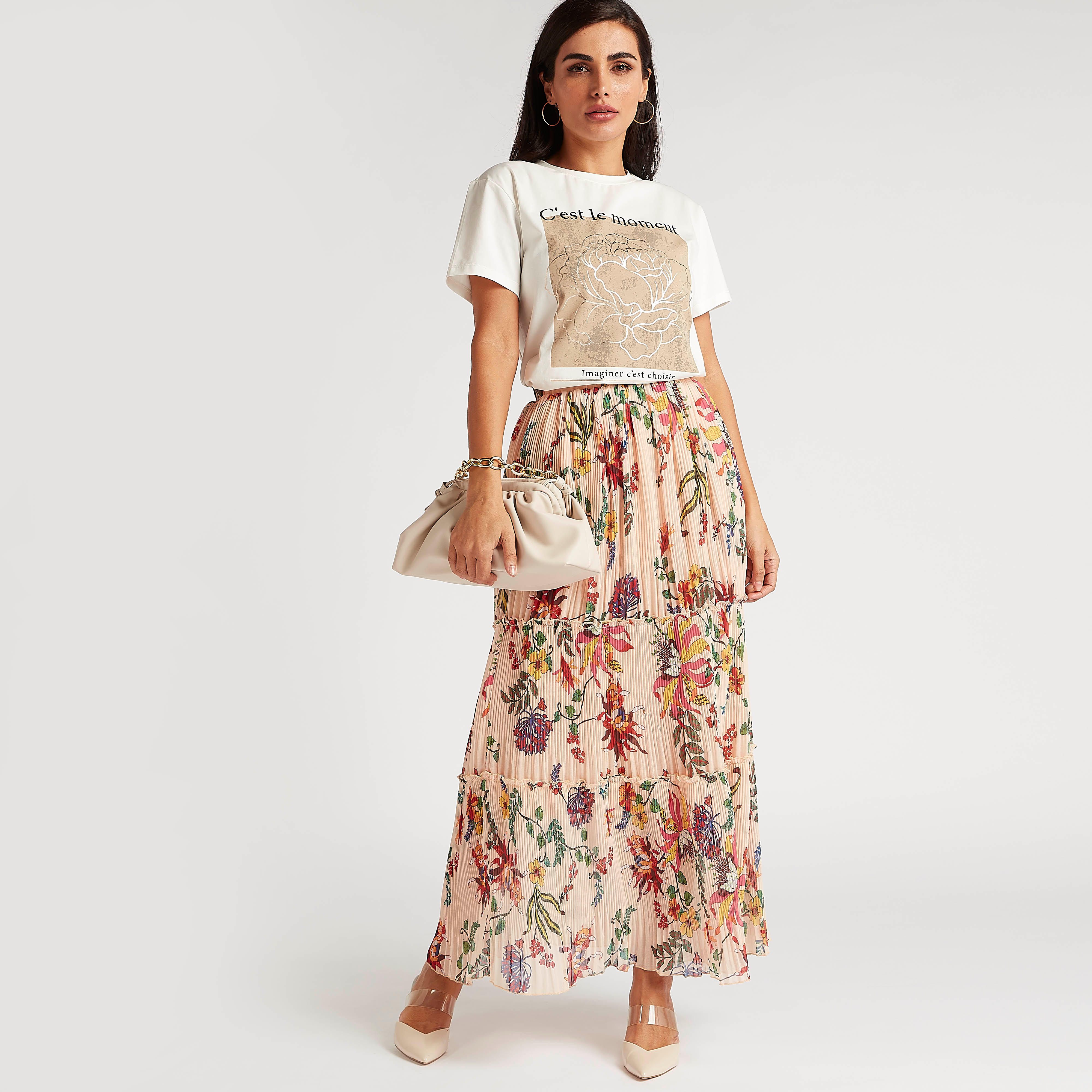 تنورة طويلة إيه لاين متعددة الطبقات بطبعات زهور وخصر مطاطي-women-clothing-bottoms-skirts-image-5