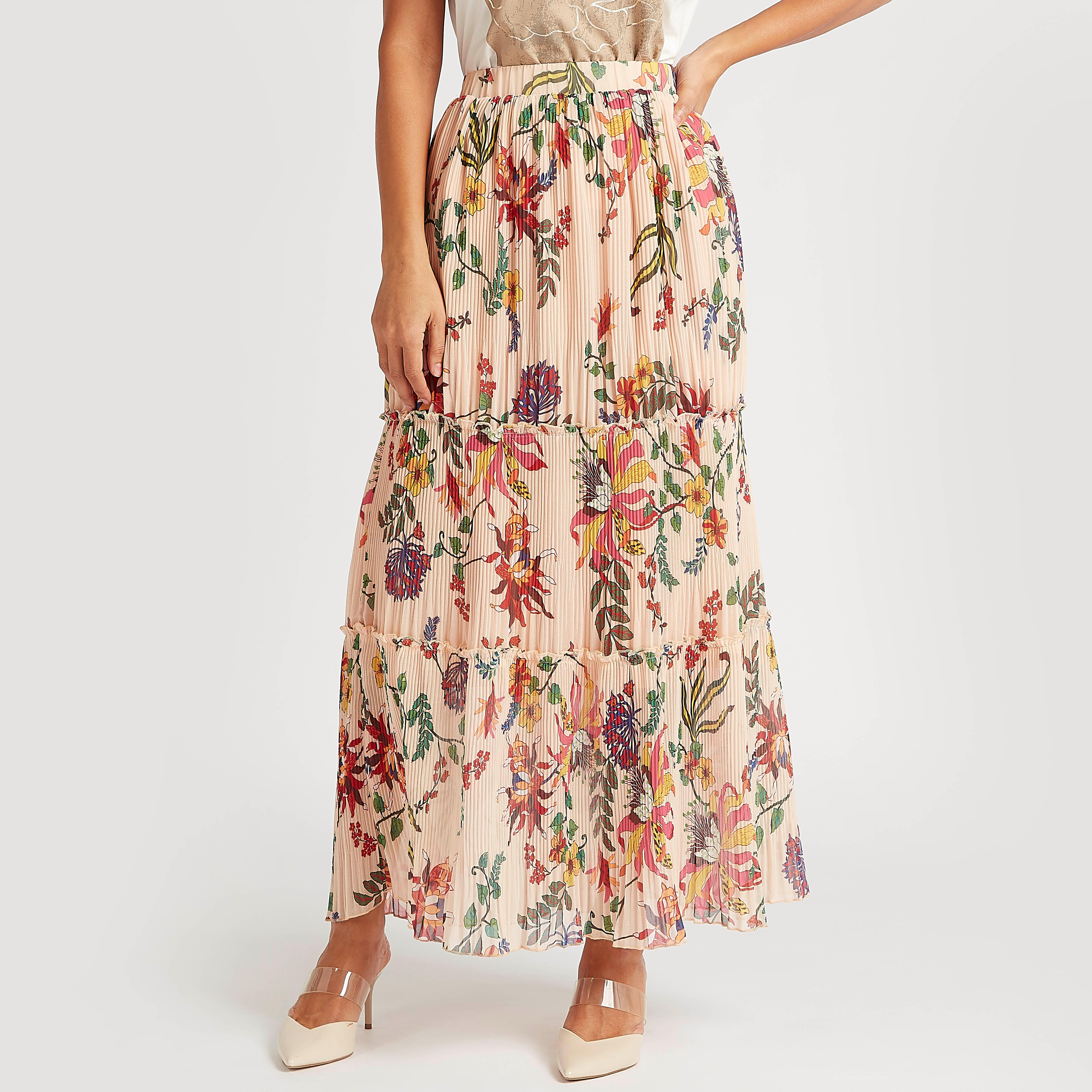 تنورة طويلة إيه لاين متعددة الطبقات بطبعات زهور وخصر مطاطي-women-clothing-bottoms-skirts-image-6
