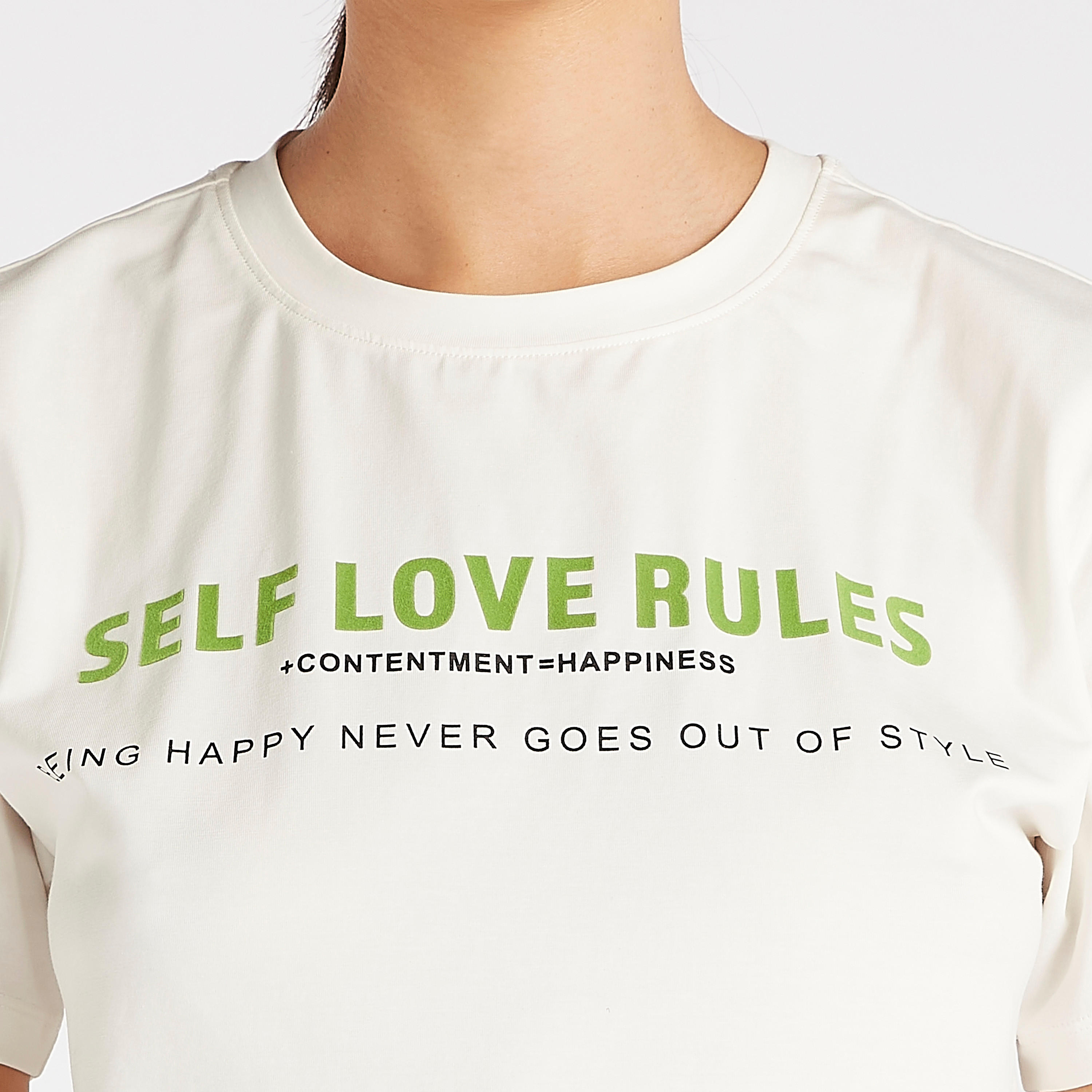 Slogan Print Crew Neck T-shirt with Short Sleeves-women-clothing-tshirts-image-3
