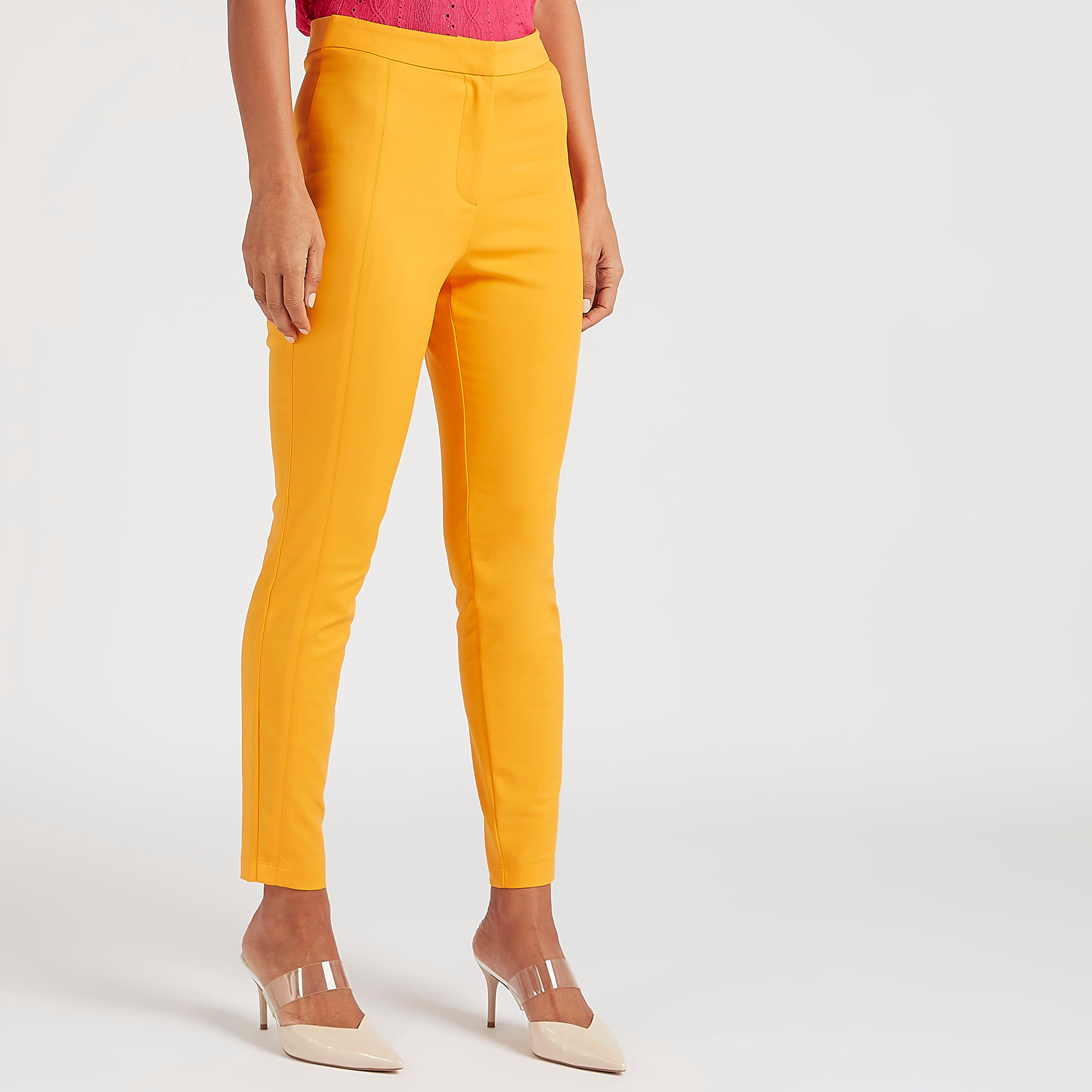 بنطلون سادة بقصّة سليم وخصر متوسط الارتفاع وسحاب إغلاق-women-clothing-bottoms-trousers-image-5