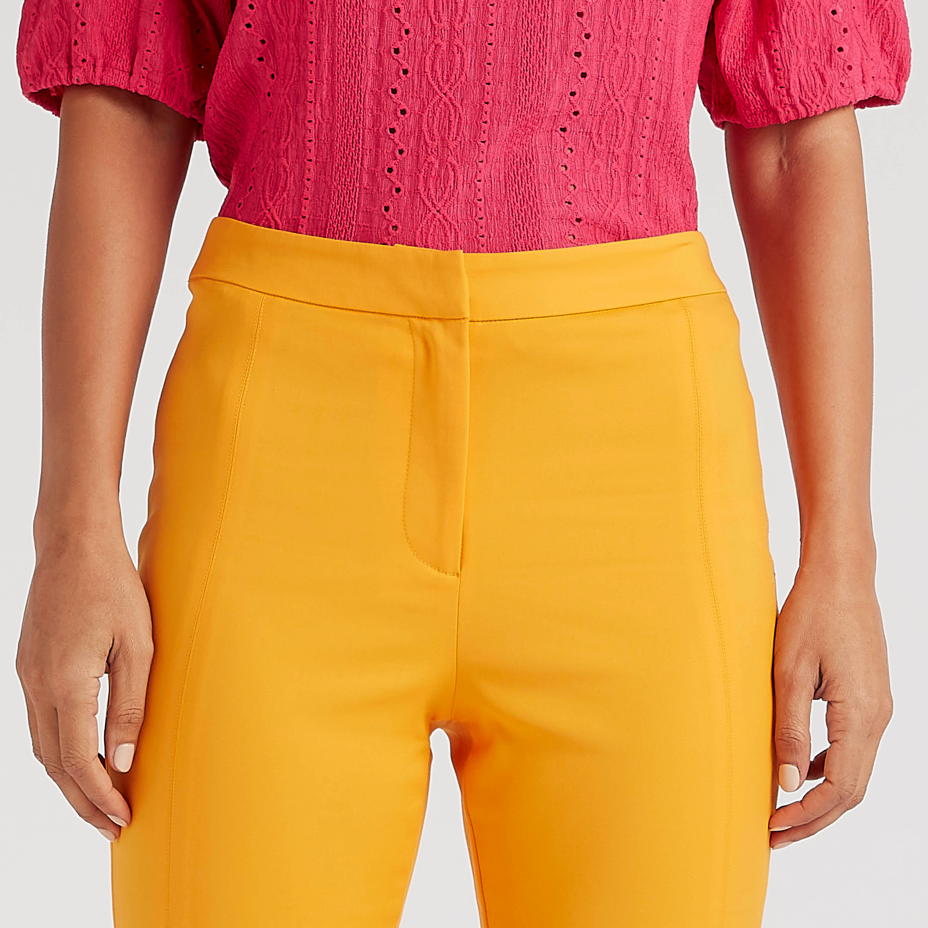 بنطلون سادة بقصّة سليم وخصر متوسط الارتفاع وسحاب إغلاق-women-clothing-bottoms-trousers-image-3