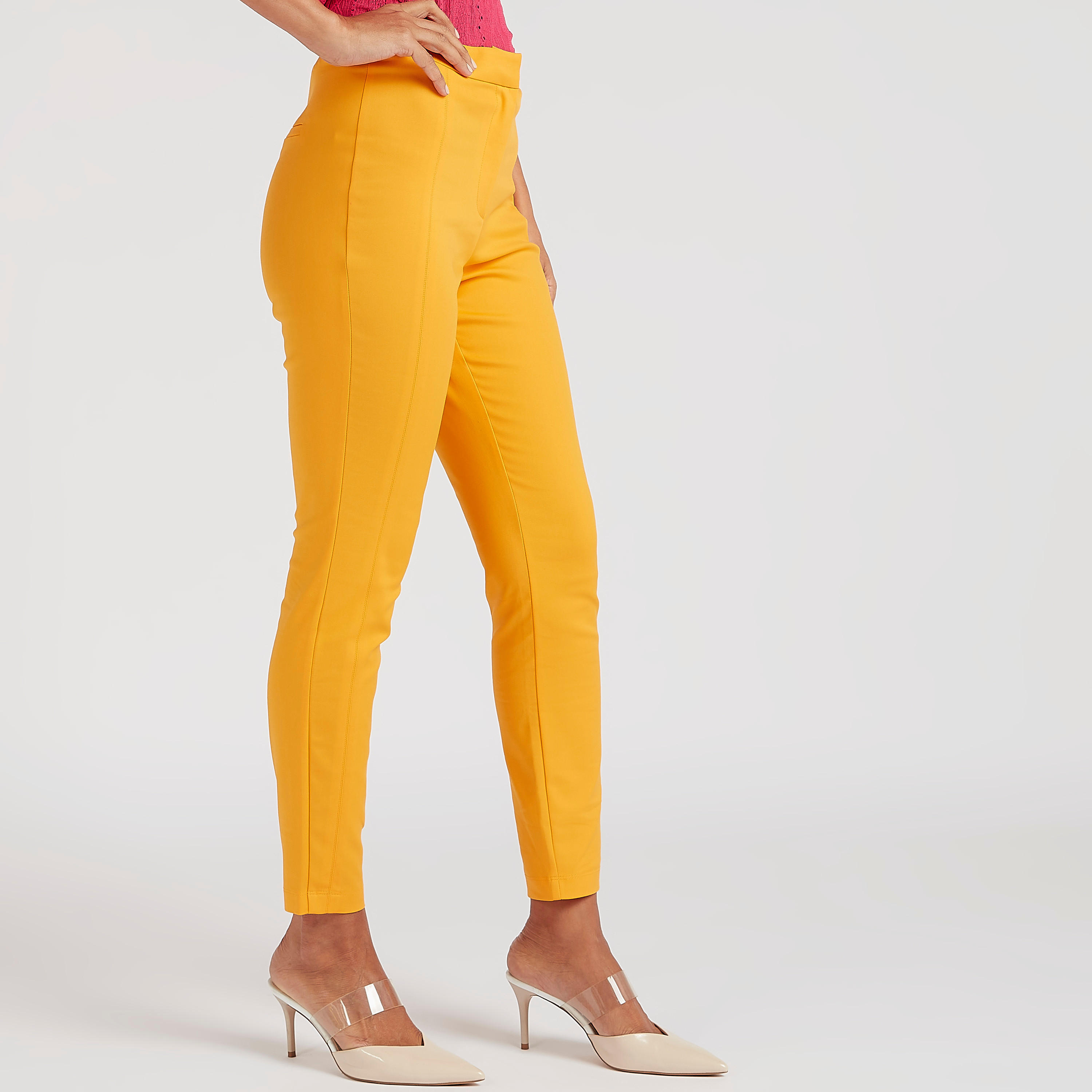 بنطلون سادة بقصّة سليم وخصر متوسط الارتفاع وسحاب إغلاق-women-clothing-bottoms-trousers-image-1