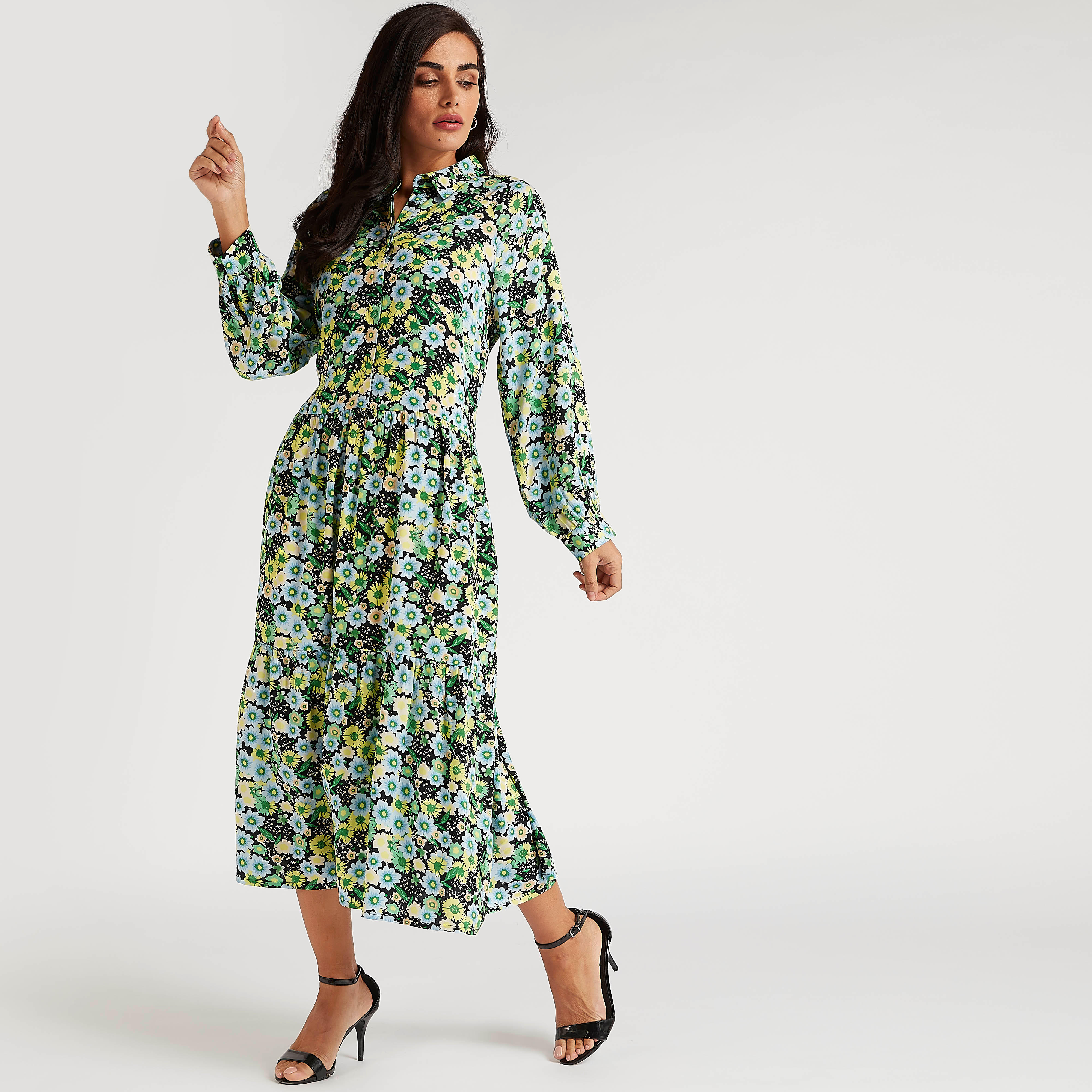 فستان ميدي إيه لاين بطبعات أزهار وأكمام طويلة-women-clothing-dresses-image-1