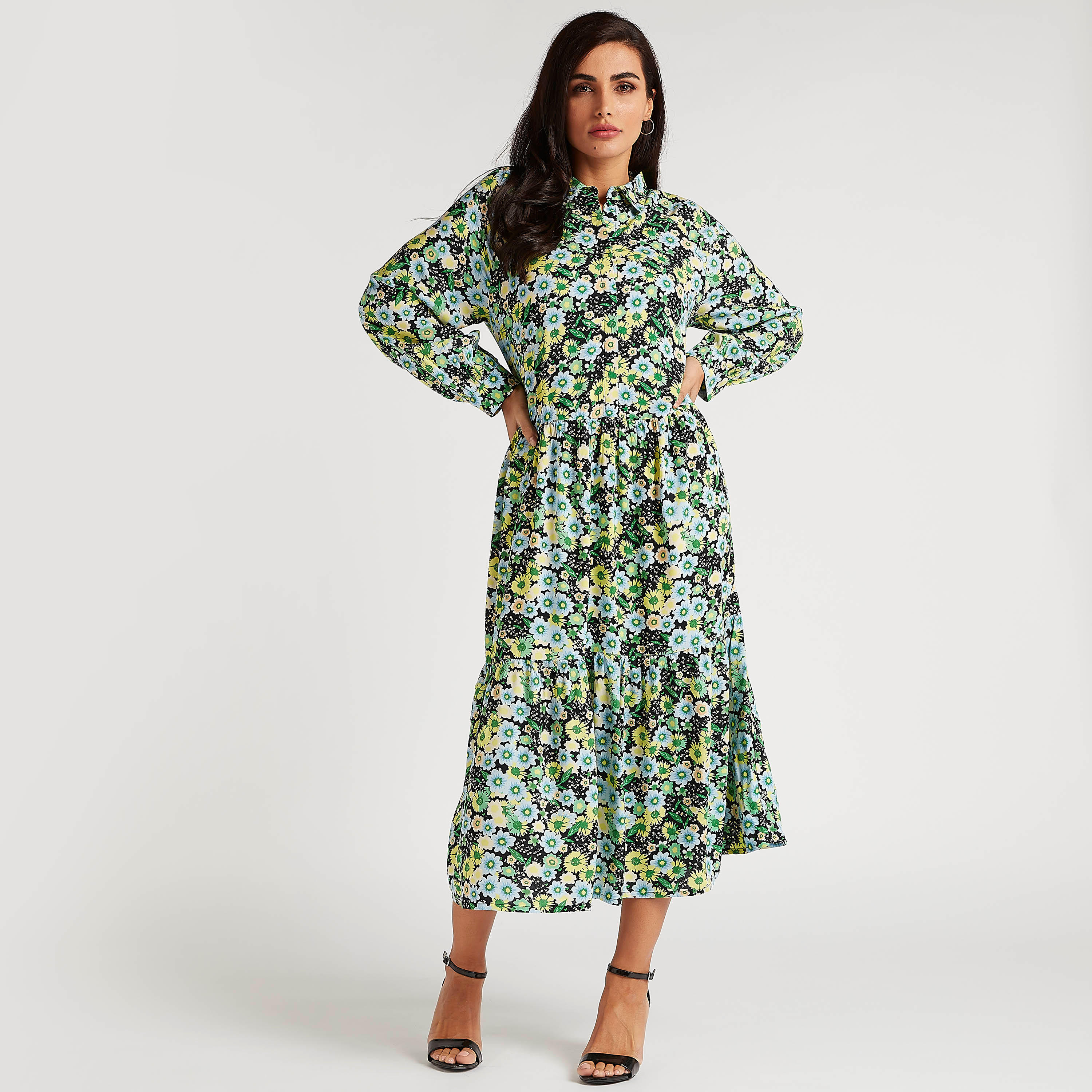 فستان ميدي إيه لاين بطبعات أزهار وأكمام طويلة-women-clothing-dresses-image-5