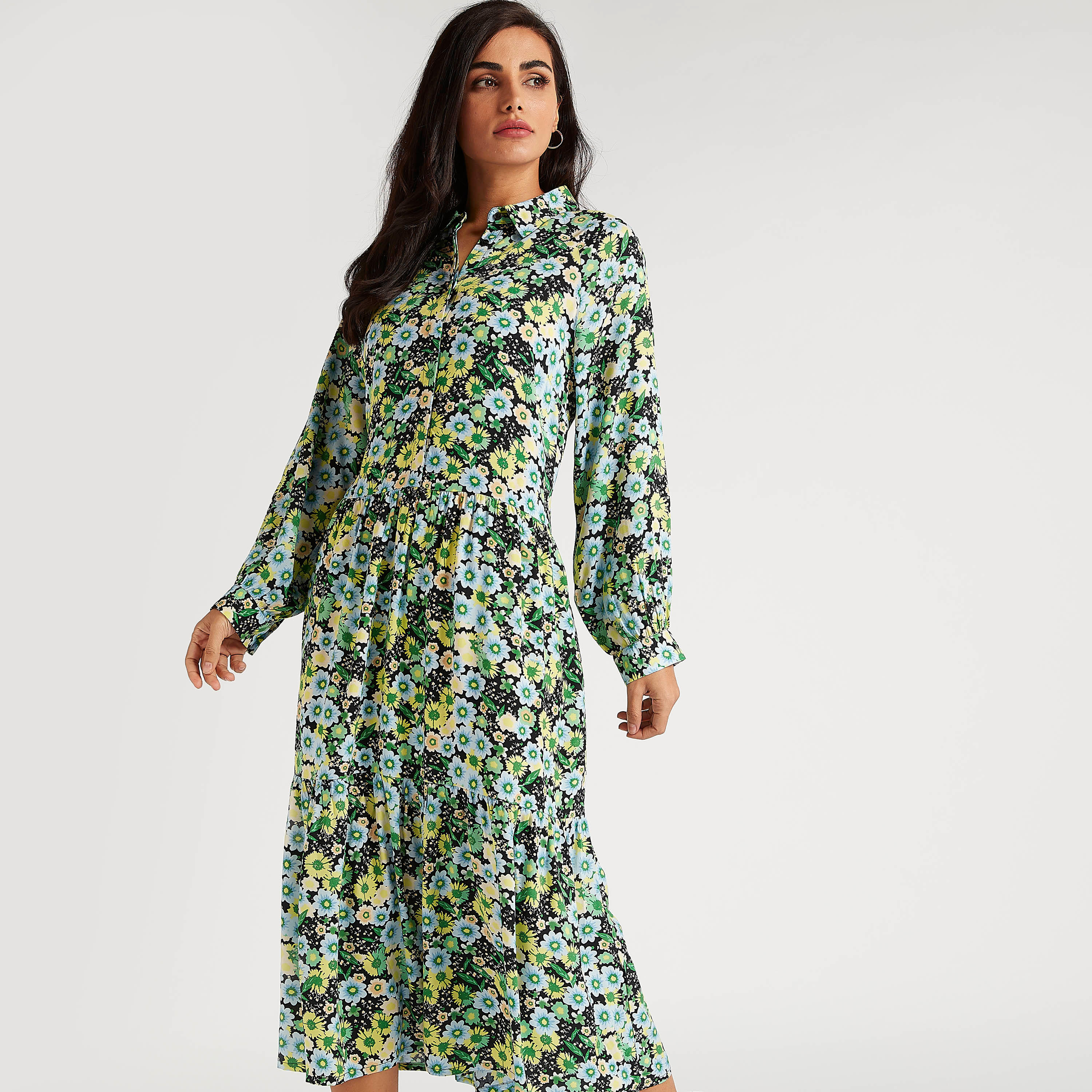 فستان ميدي إيه لاين بطبعات أزهار وأكمام طويلة-women-clothing-dresses-image-6