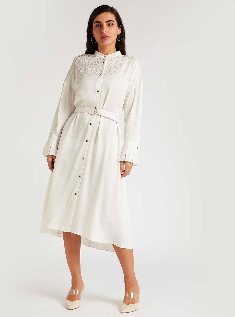 فستان قميص ميدي بارز الملمس بأكمام طويلة وحزام-women-clothing-dresses-image-2