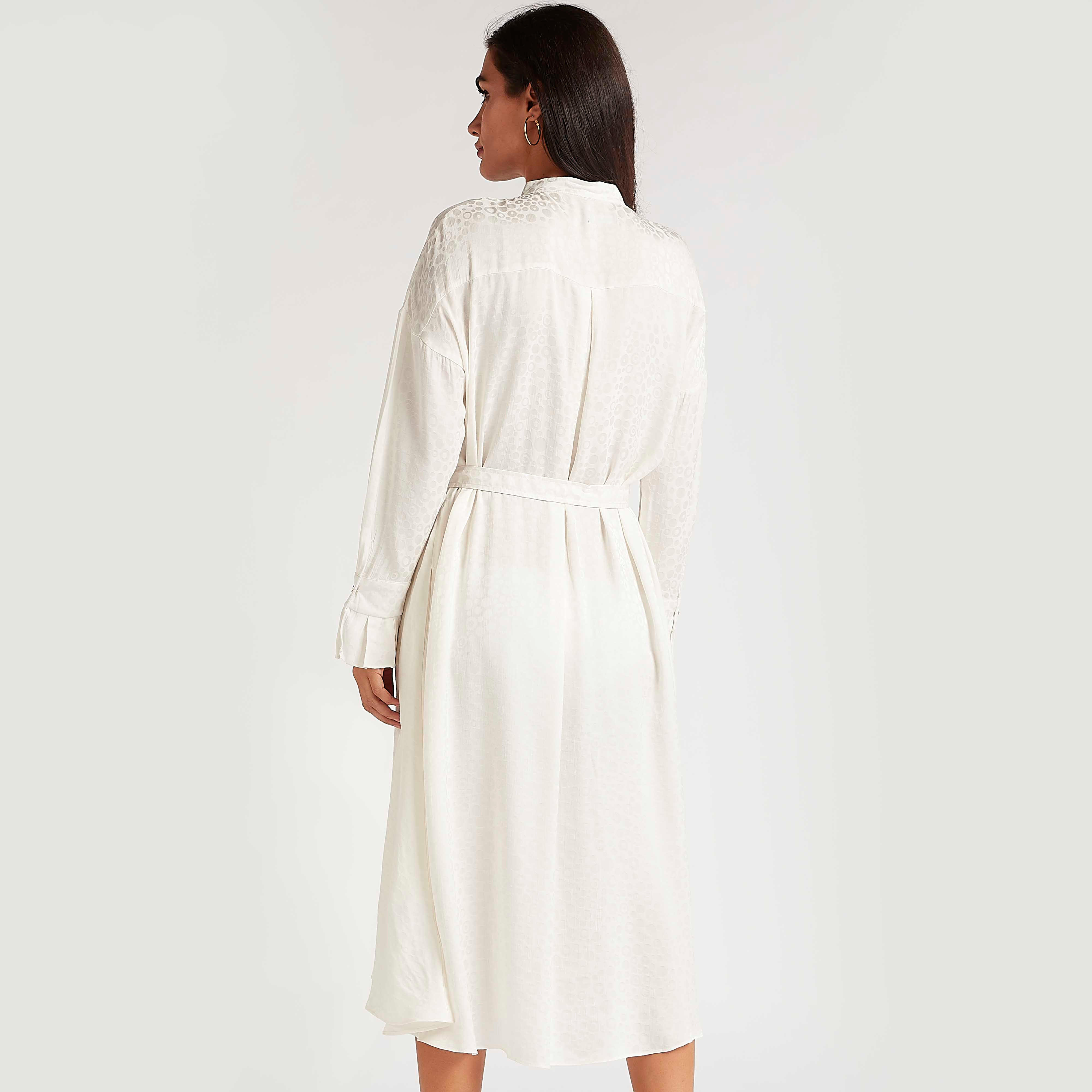 فستان قميص ميدي بارز الملمس بأكمام طويلة وحزام-women-clothing-dresses-image-4