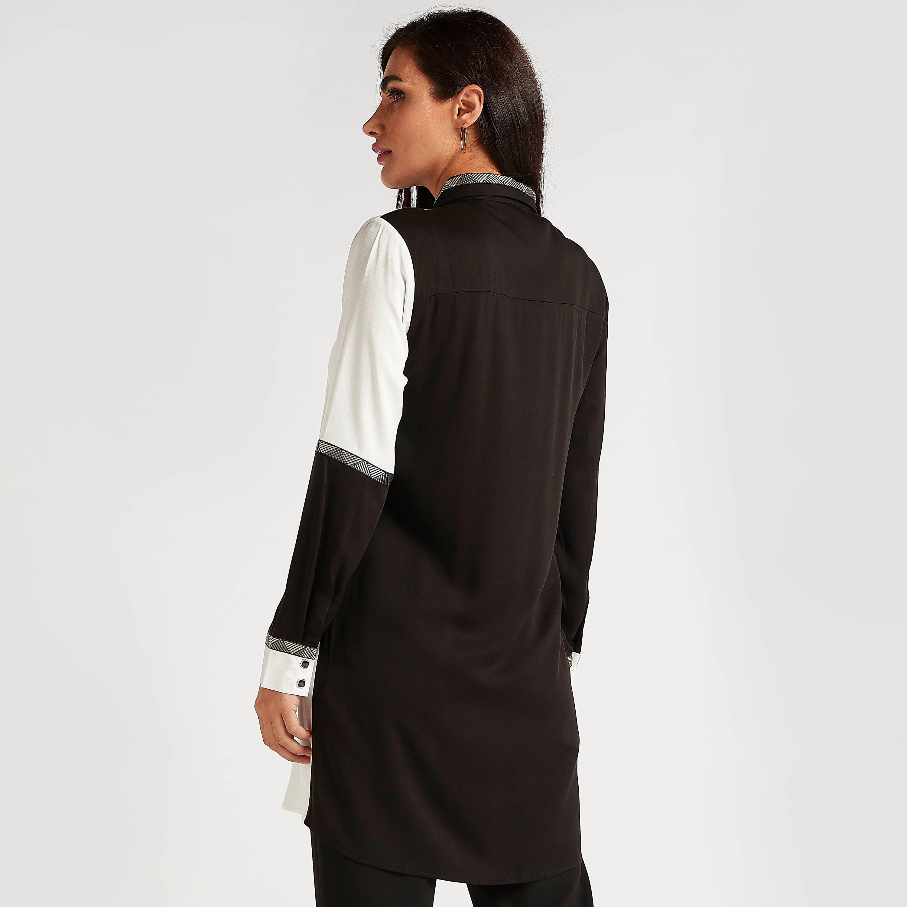 Cut and Sew Longline Top with Long Sleeves and Collar-women-clothing-shirtsandblouses-blouses-image-4
