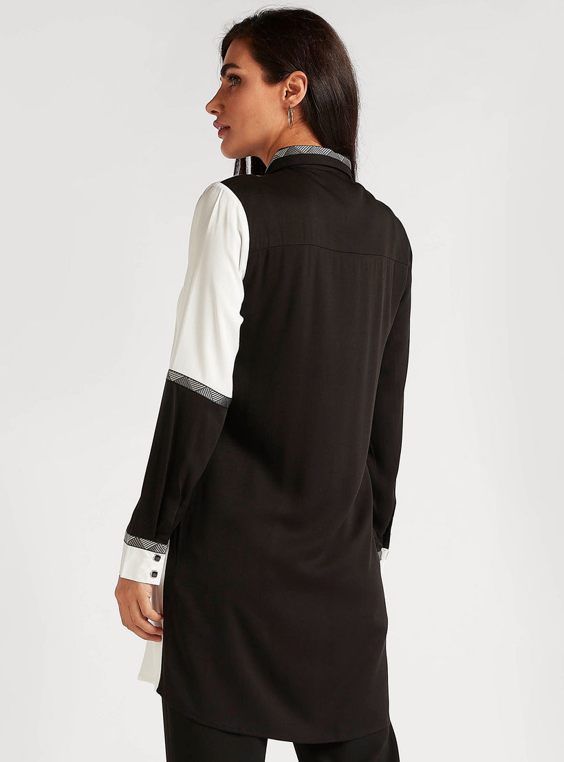 Cut and Sew Longline Top with Long Sleeves and Collar-women-clothing-shirtsandblouses-blouses-image-4