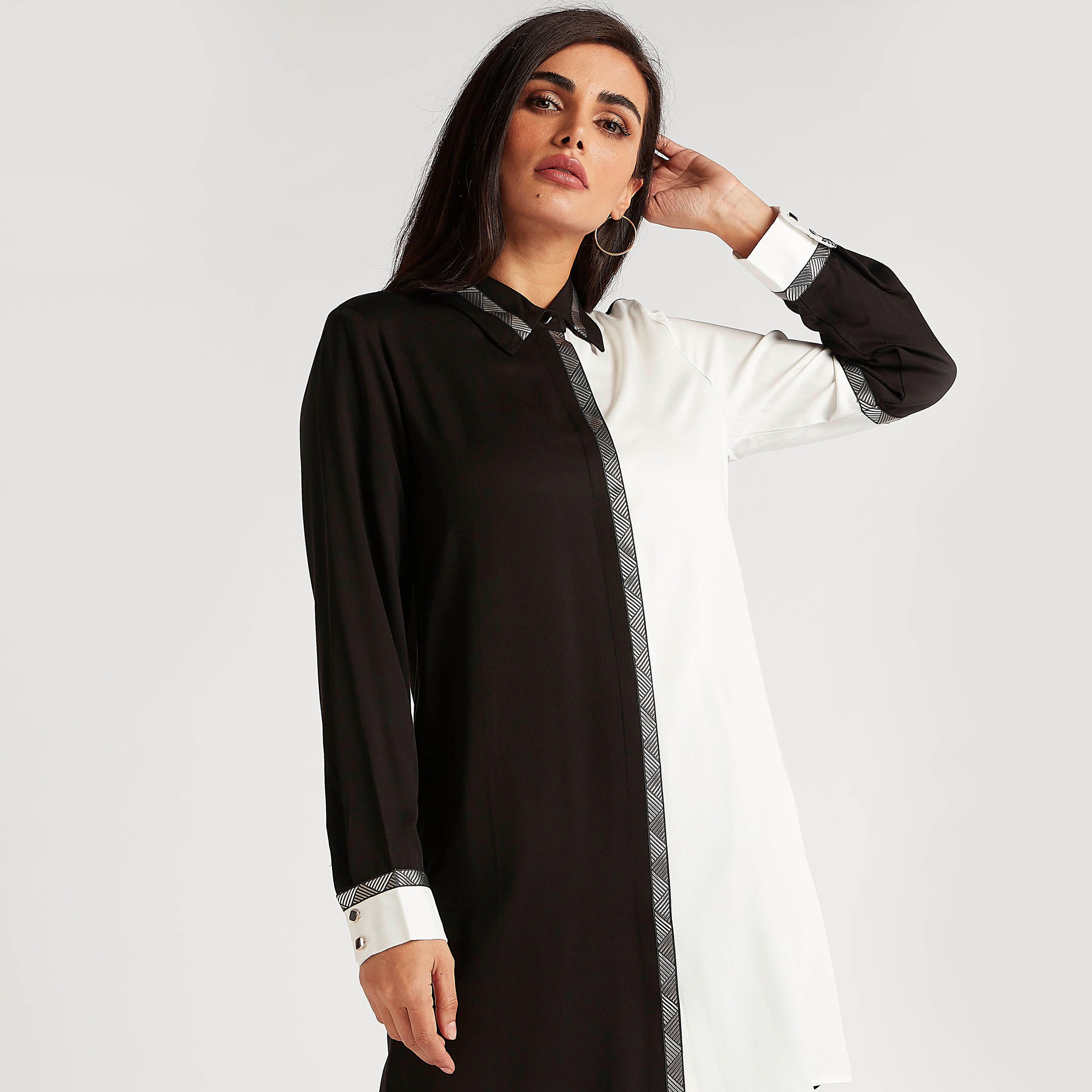 Cut and Sew Longline Top with Long Sleeves and Collar-women-clothing-shirtsandblouses-blouses-image-7