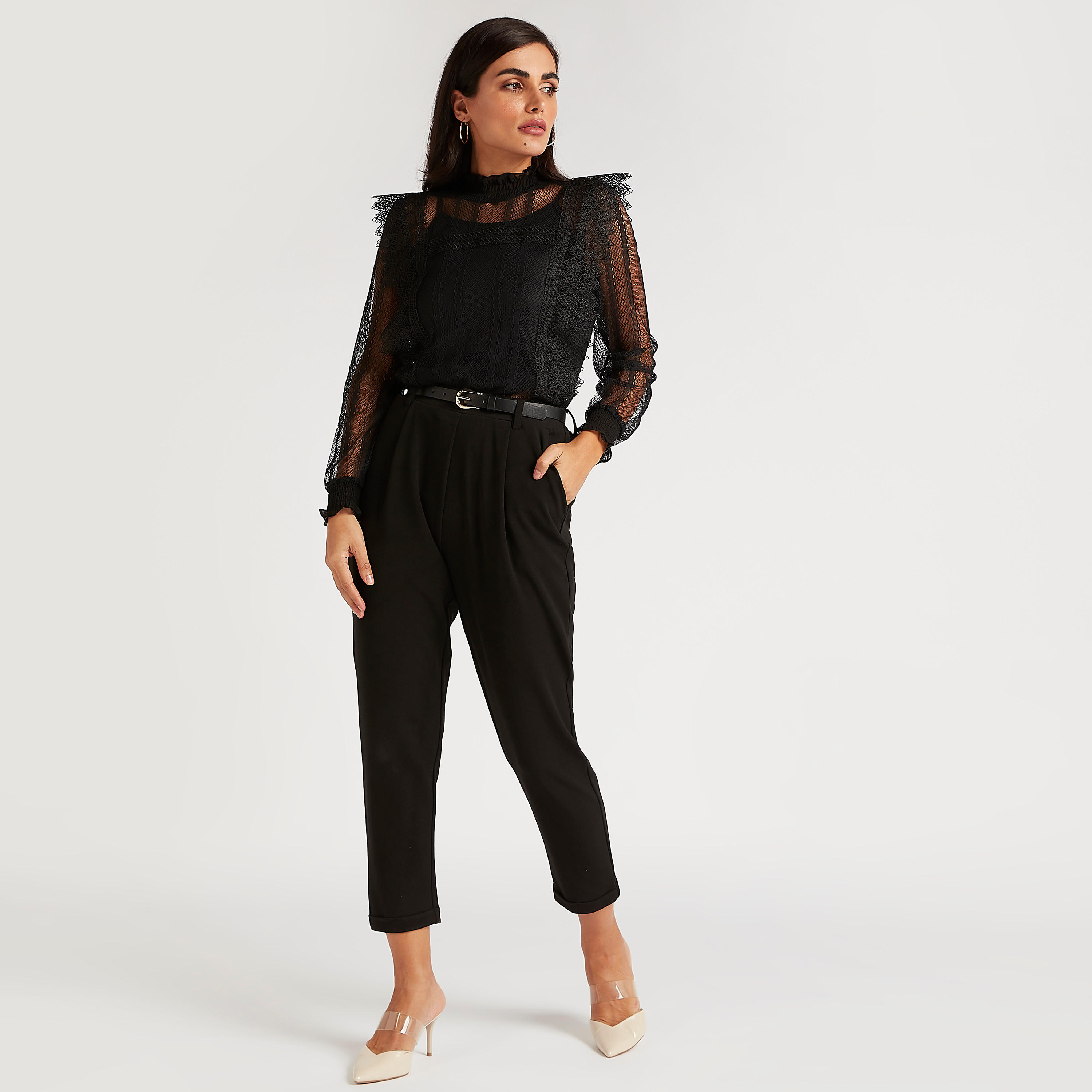 Lace Top with Long Sleeves and Smocked High Neck-women-clothing-shirtsandblouses-blouses-image-2