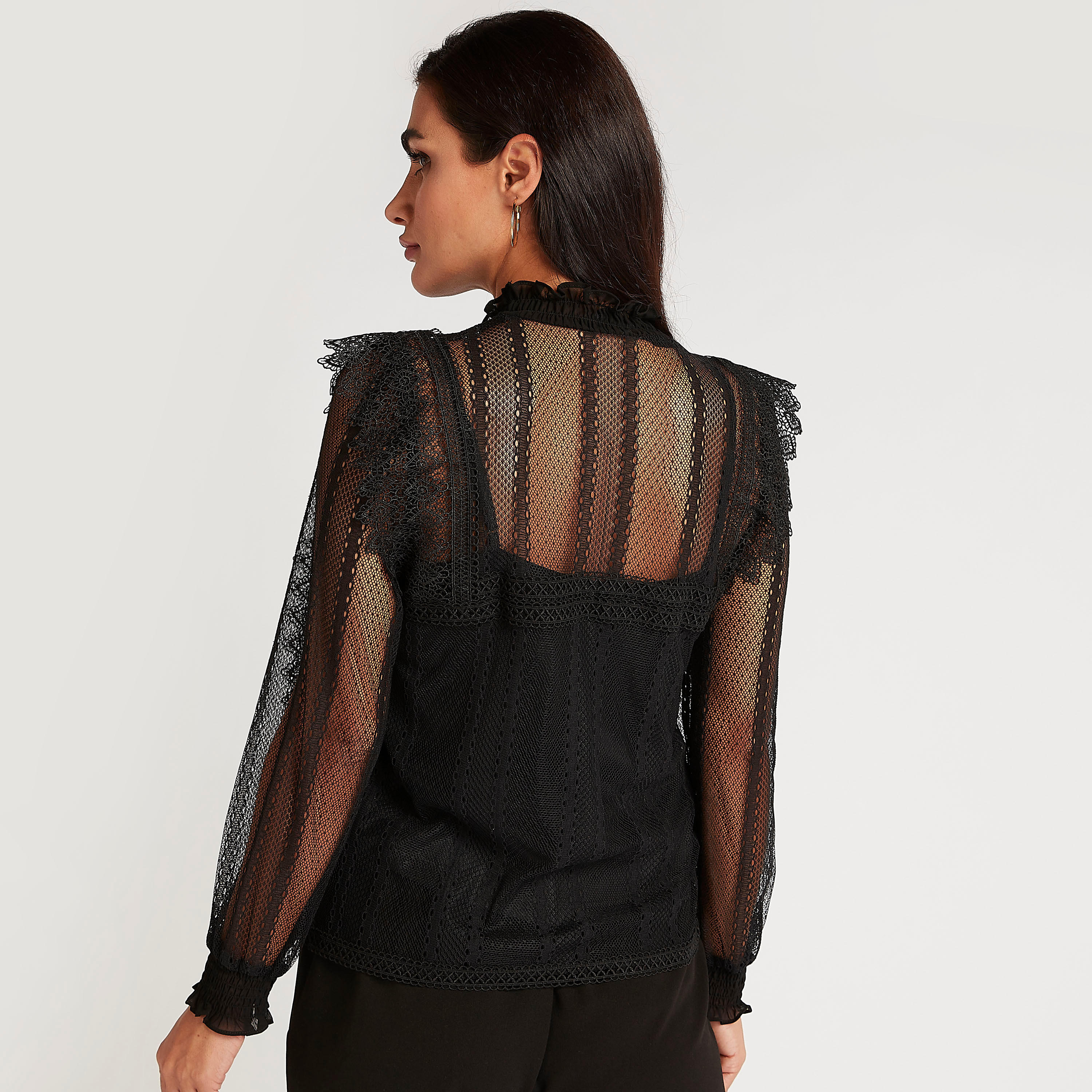 Lace Top with Long Sleeves and Smocked High Neck-women-clothing-shirtsandblouses-blouses-image-4