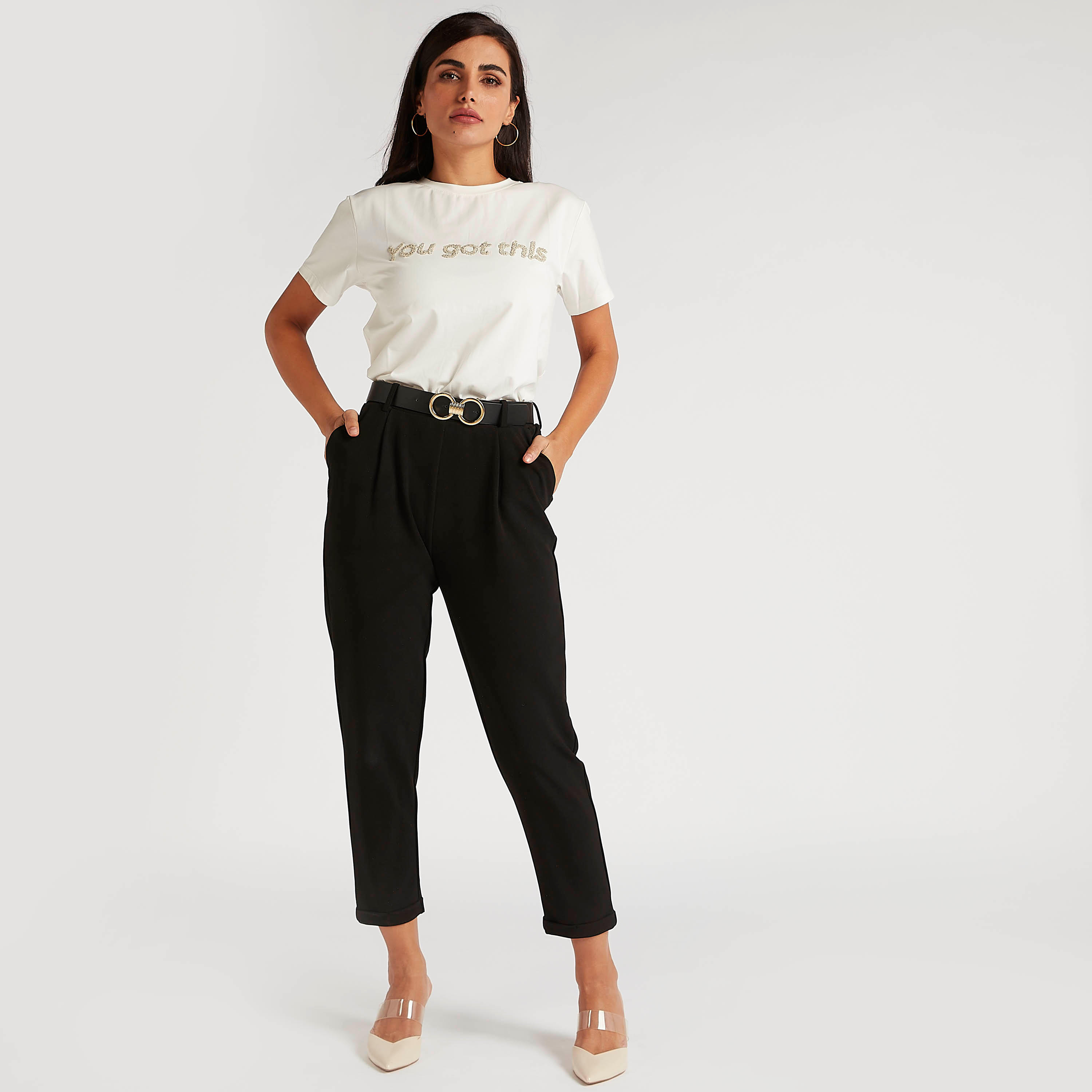 Embroidered Crew Neck T-shirt with Short Sleeves-women-clothing-tshirts-image-2