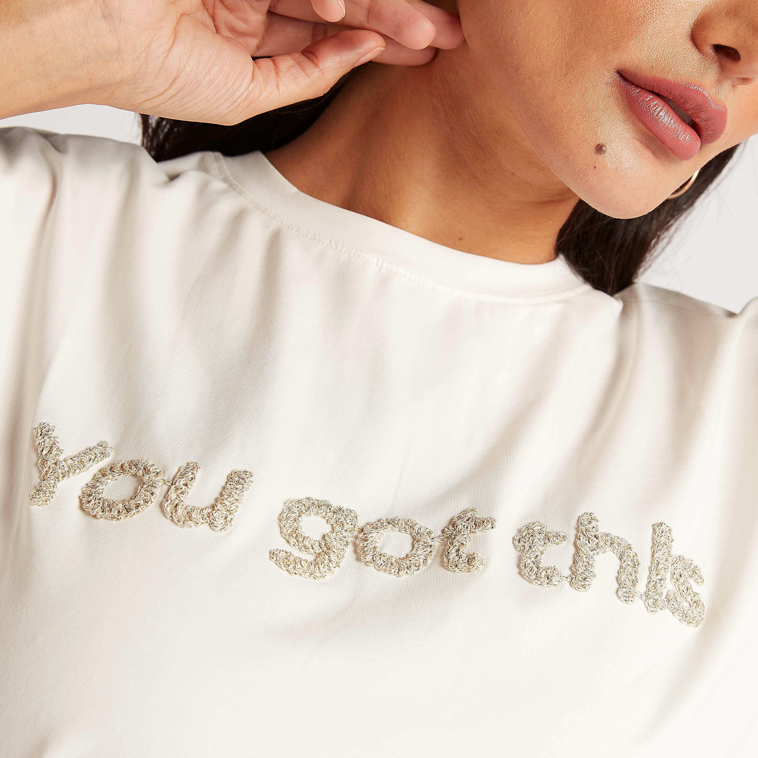 Embroidered Crew Neck T-shirt with Short Sleeves-women-clothing-tshirts-image-3