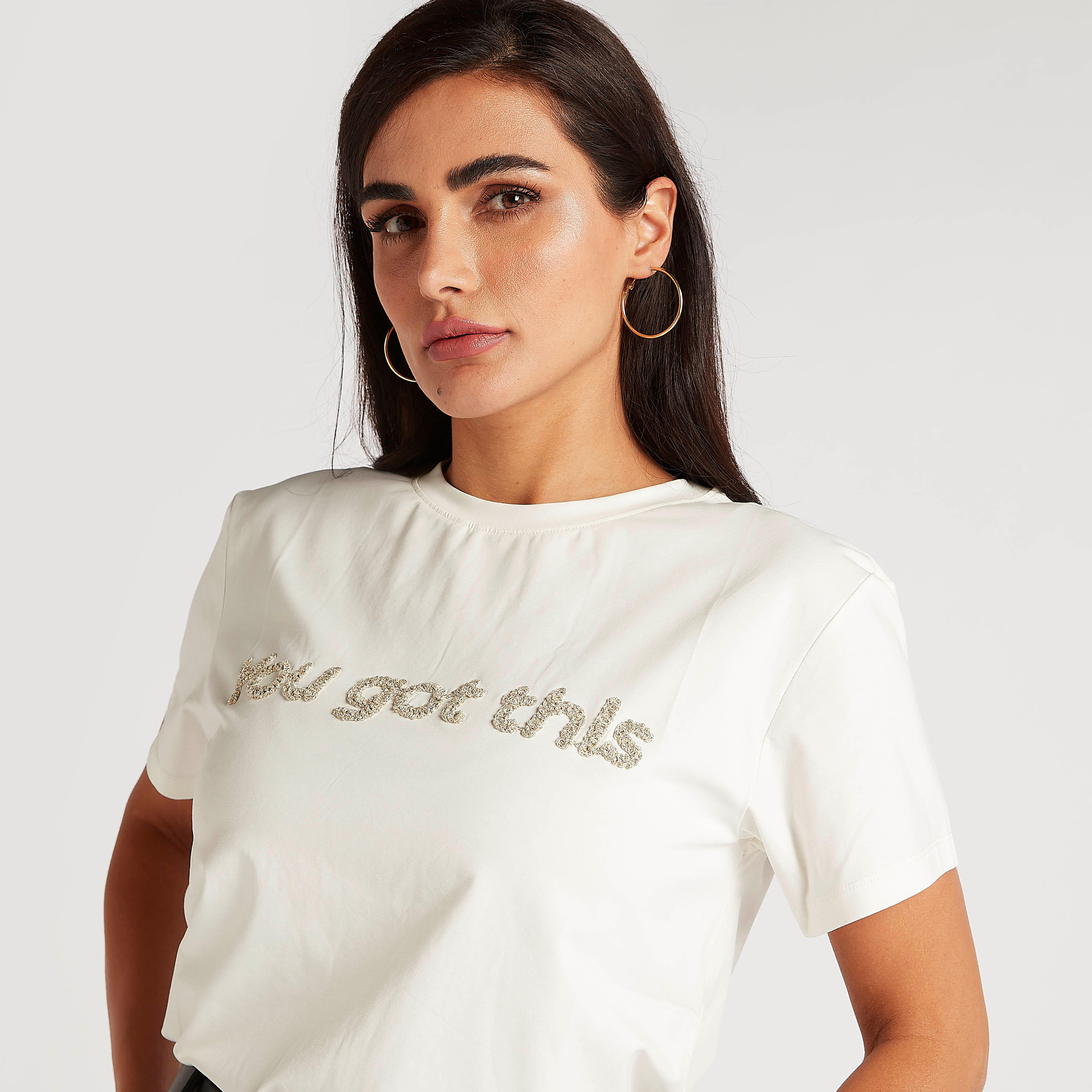 Embroidered Crew Neck T-shirt with Short Sleeves-women-clothing-tshirts-image-5