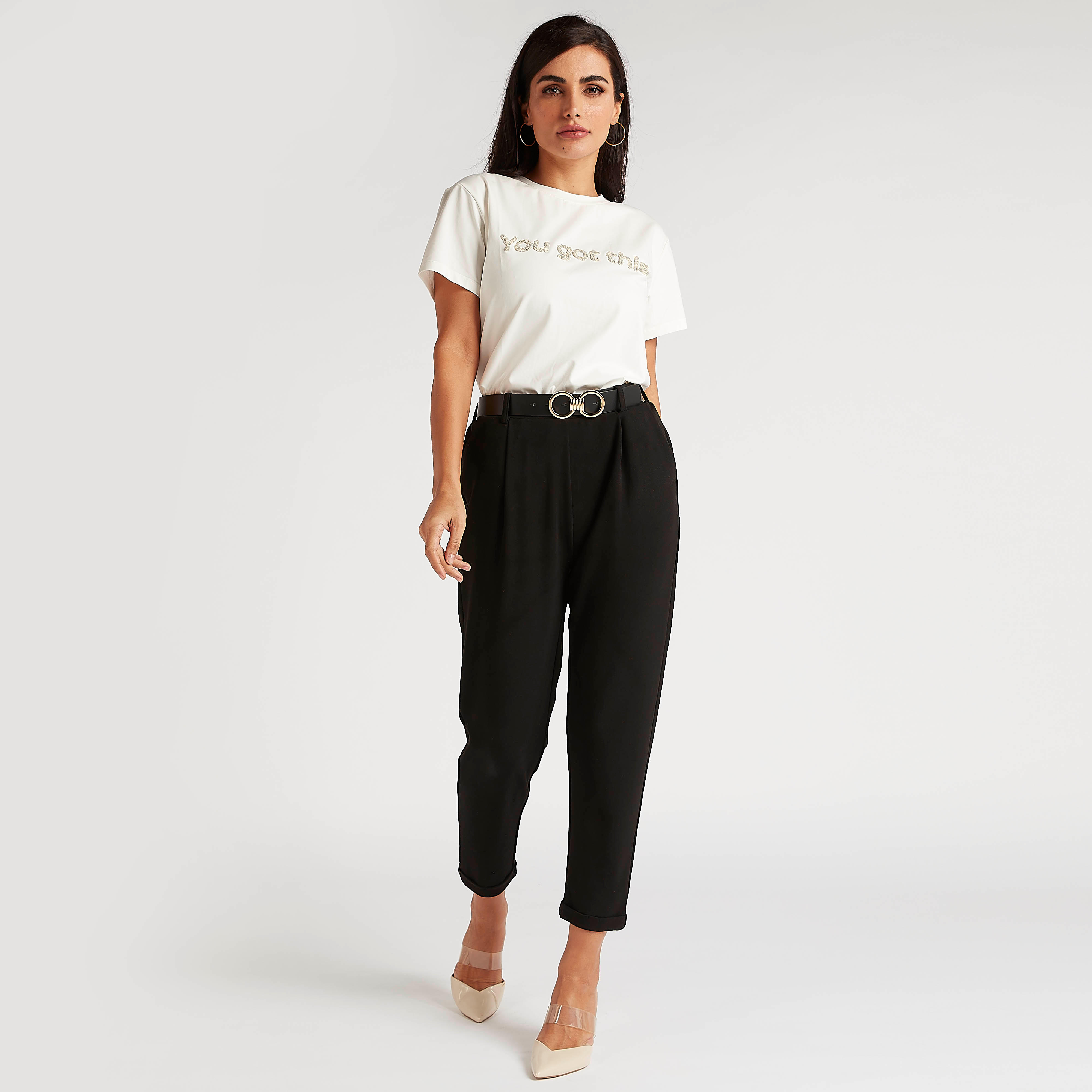 Embroidered Crew Neck T-shirt with Short Sleeves-women-clothing-tshirts-image-6