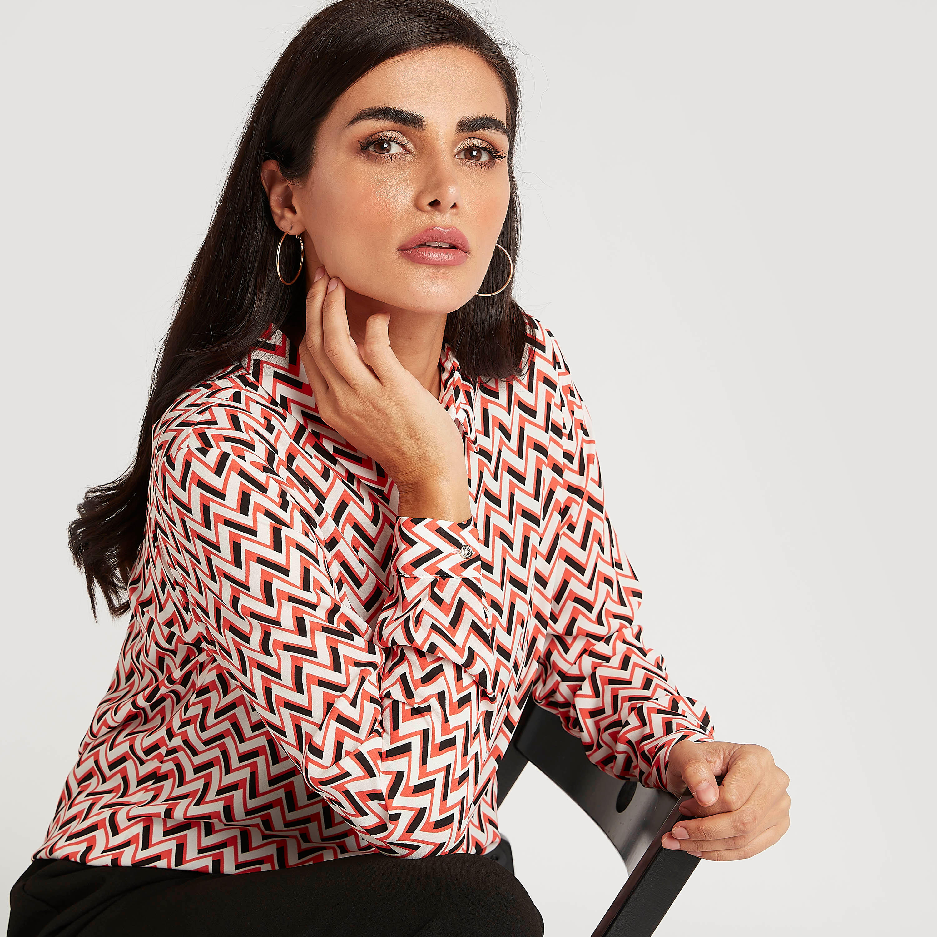 Geometric Print Shirt with Long Sleeves-women-clothing-shirtsandblouses-shirts-image-2