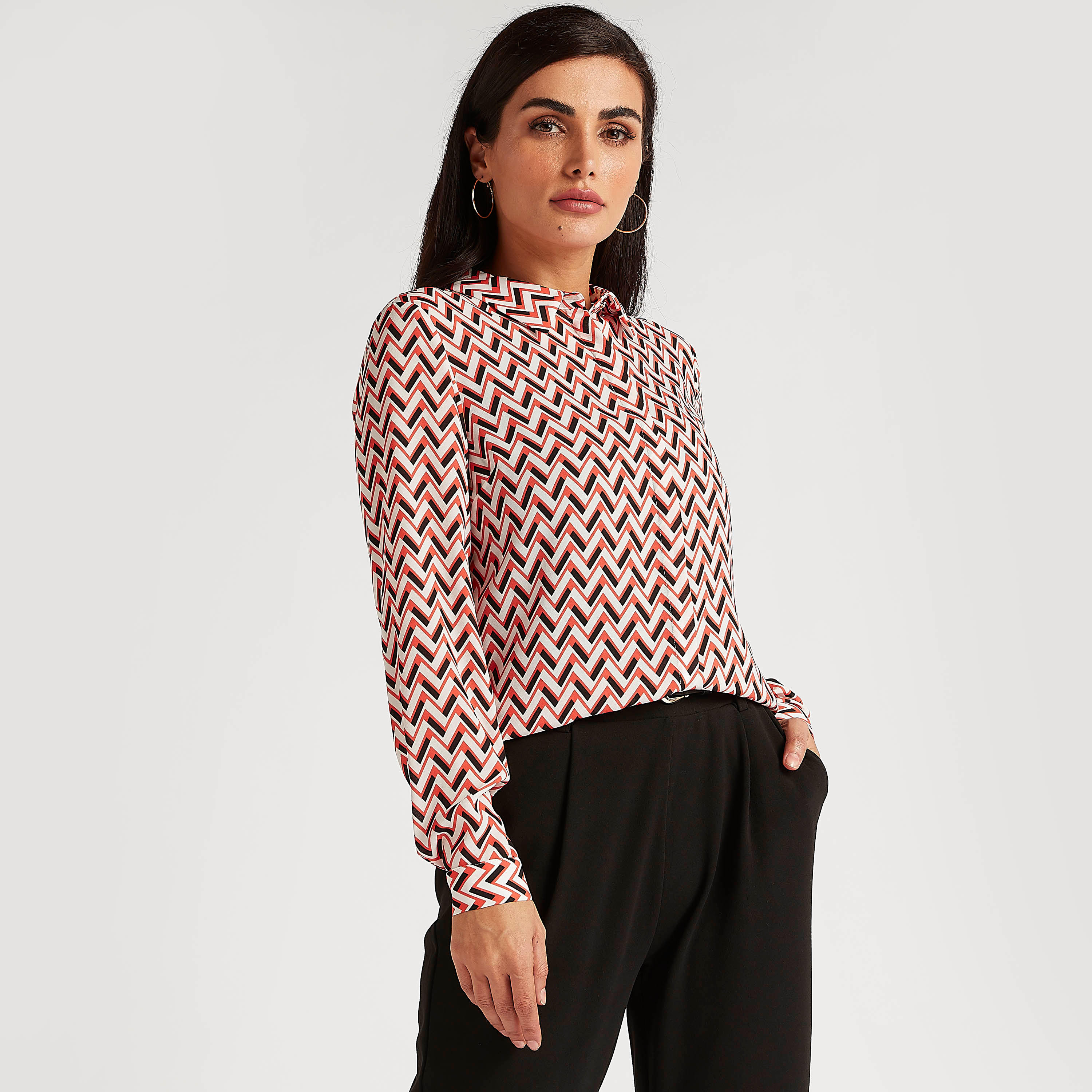 Geometric Print Shirt with Long Sleeves-women-clothing-shirtsandblouses-shirts-image-1