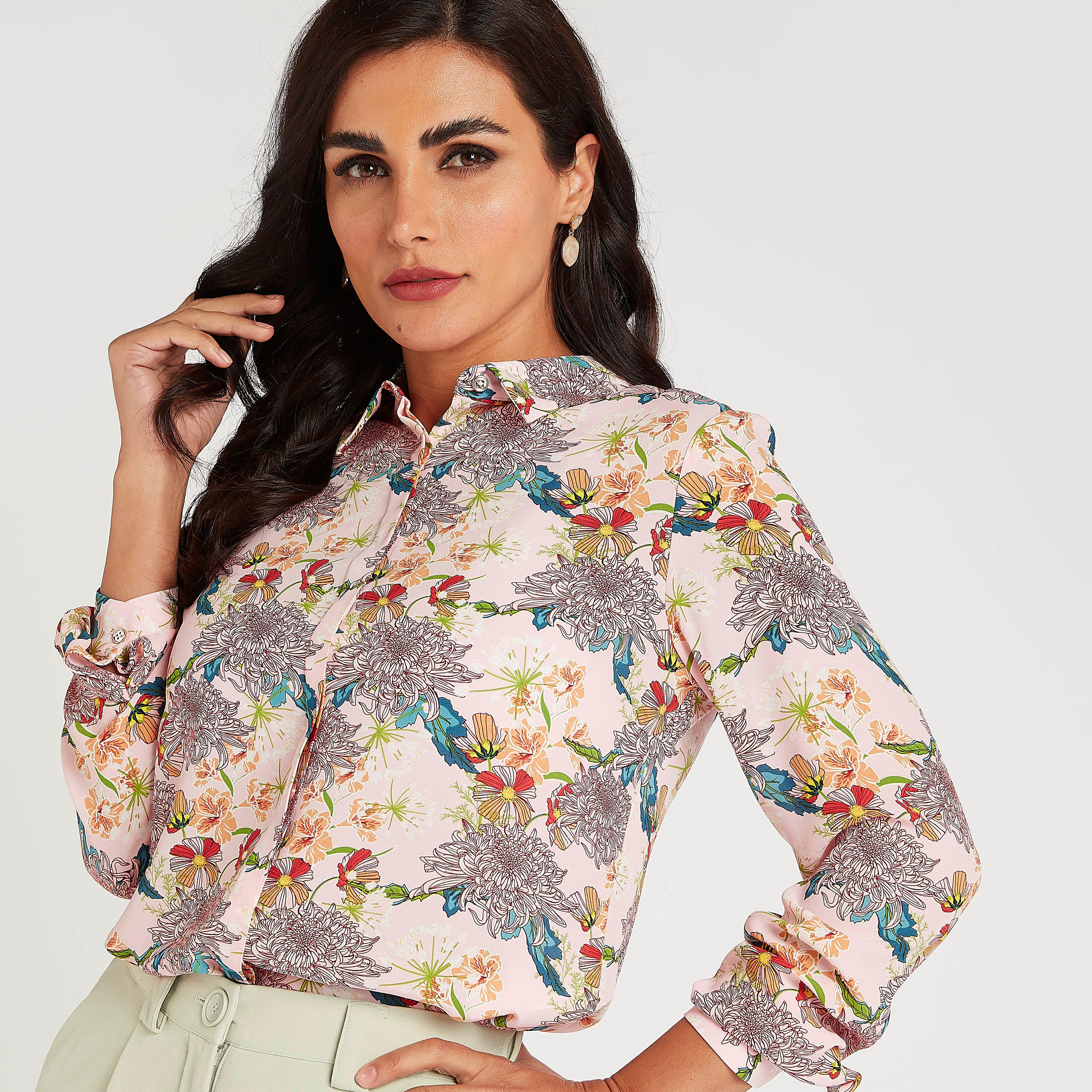 Floral Print Shirt with Long Sleeves-women-clothing-shirtsandblouses-shirts-image-1