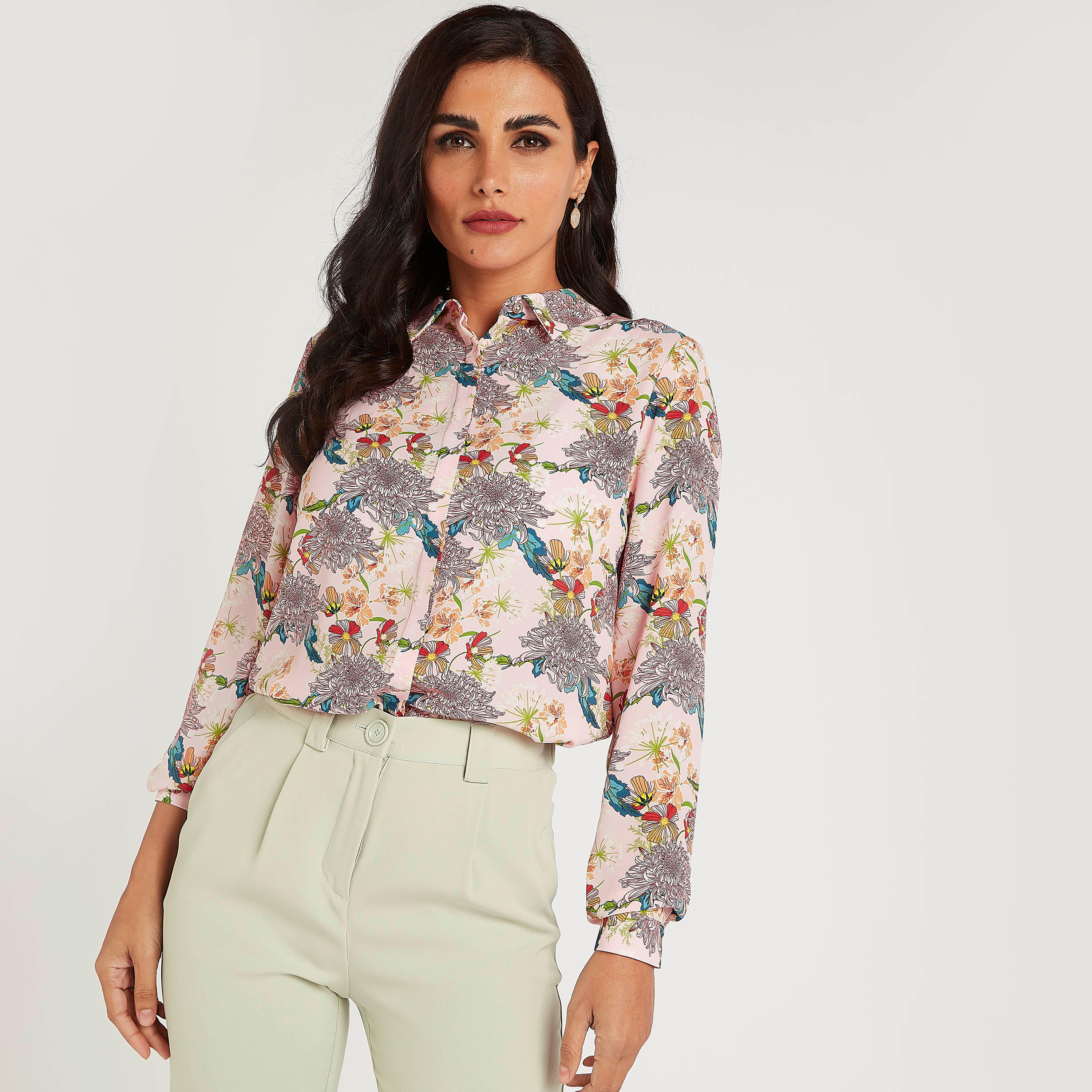 Floral Print Shirt with Long Sleeves-women-clothing-shirtsandblouses-shirts-image-5