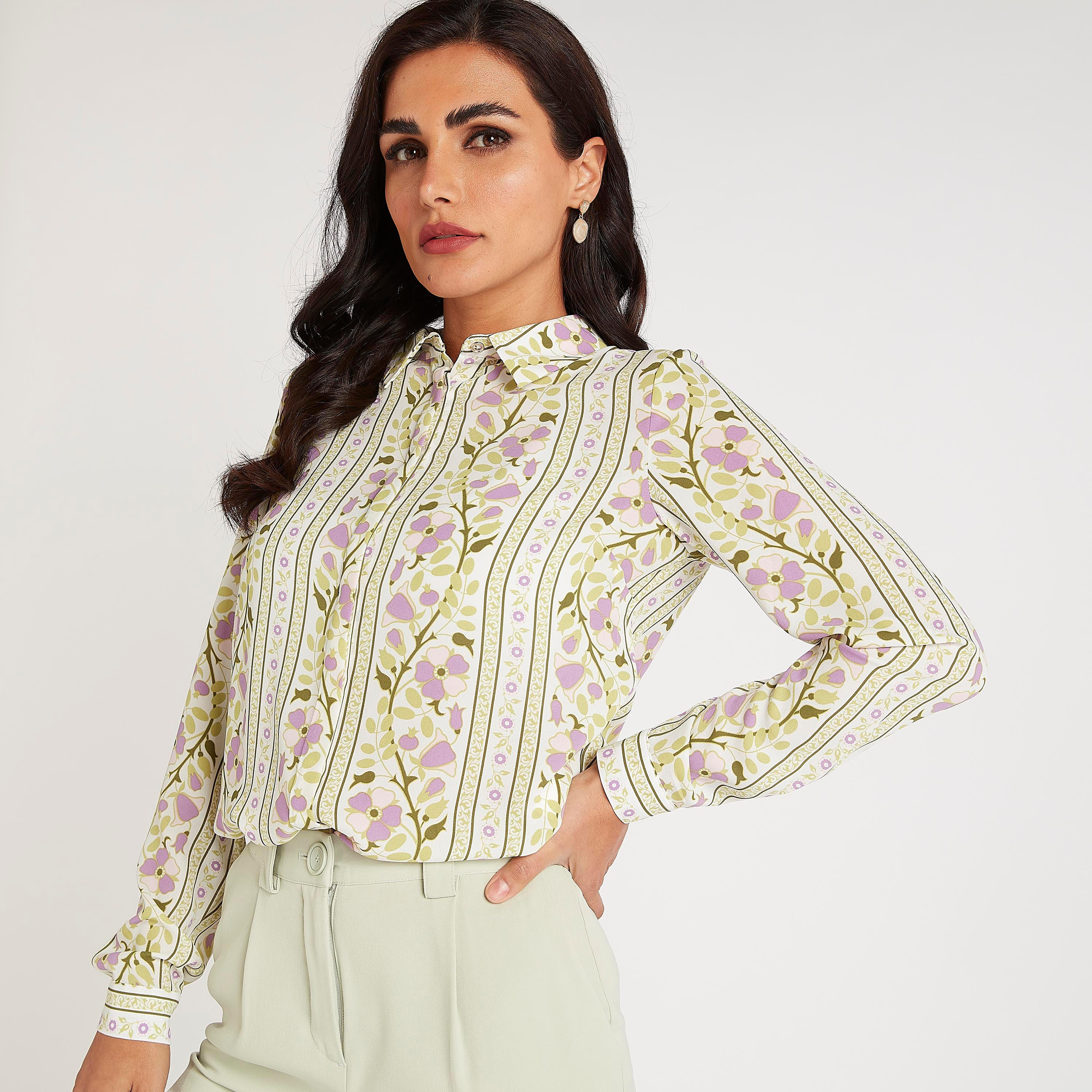 Floral Print Shirt with Long Sleeves-women-clothing-shirtsandblouses-shirts-image-5