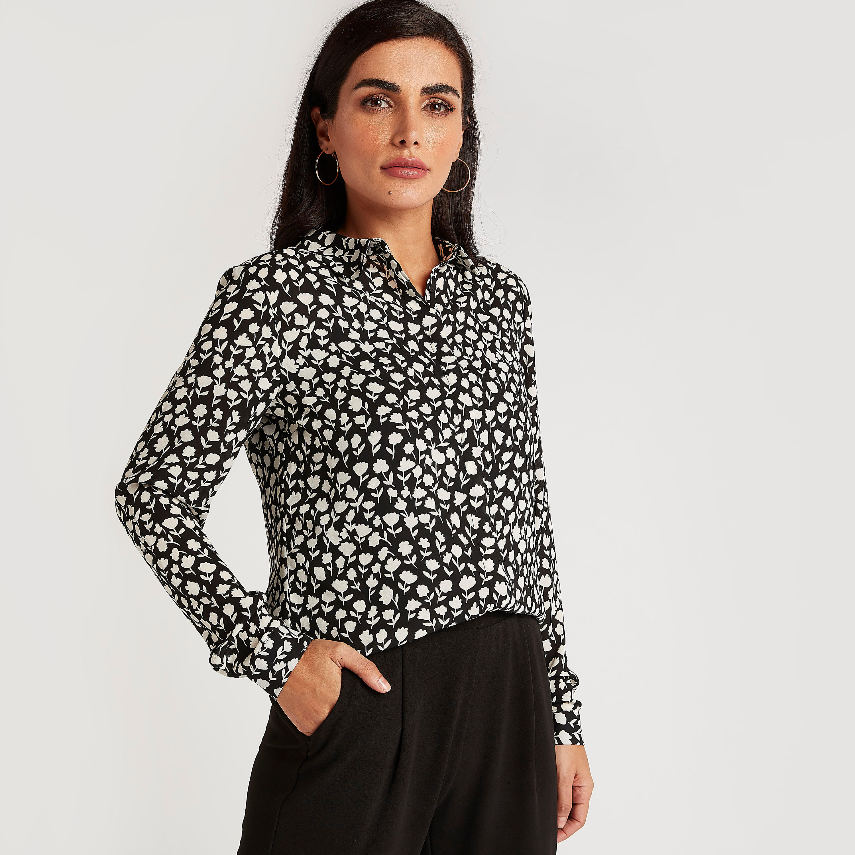 Floral Print Shirt with Long Sleeves-women-clothing-shirtsandblouses-shirts-image-1