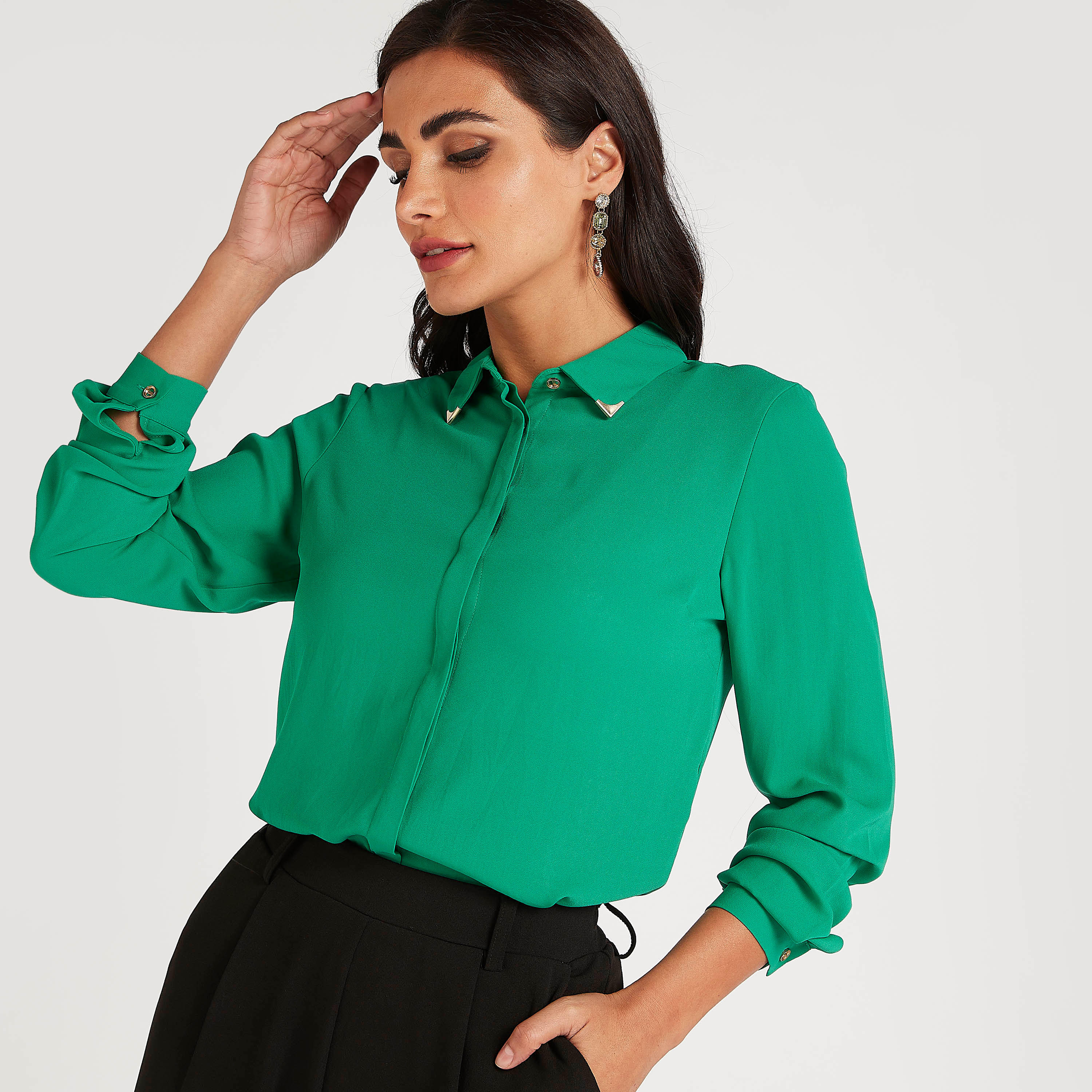 Solid Shirt with Long Sleeves-women-clothing-shirtsandblouses-shirts-image-1