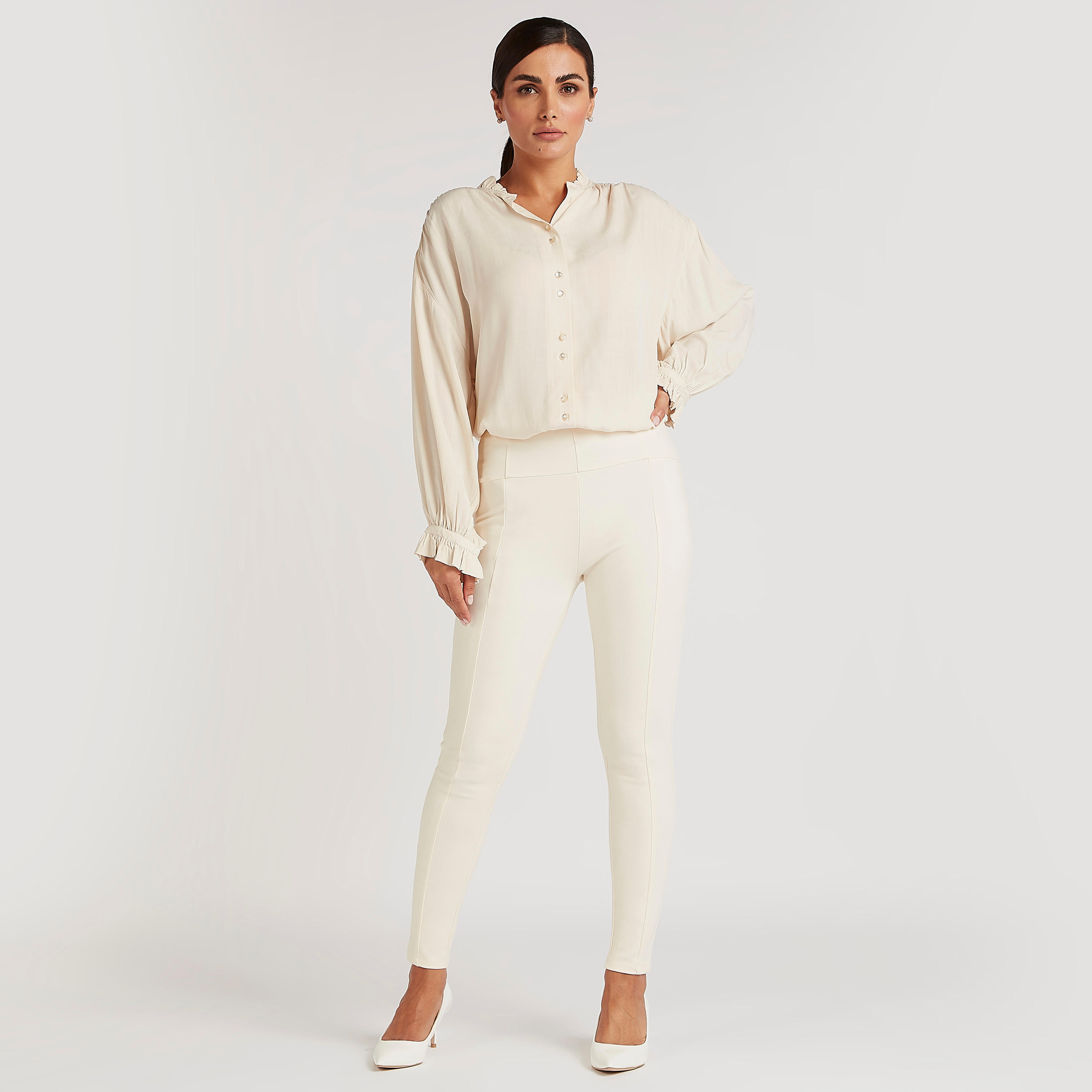 بنطلون تريقنز سليم فيت سادة بخصر متوسّط الارتفاع-women-clothing-bottoms-leggings-image-3