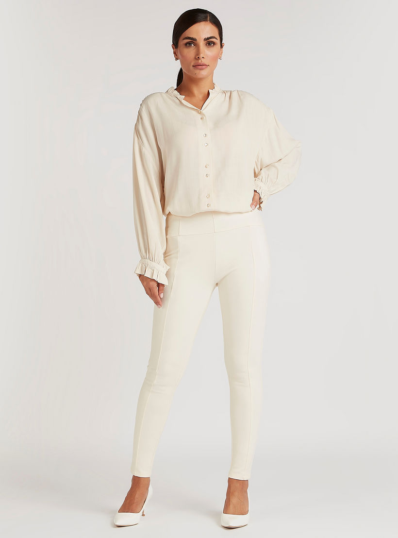 بنطلون تريقنز سليم فيت سادة بخصر متوسّط الارتفاع-women-clothing-bottoms-leggings-image-3