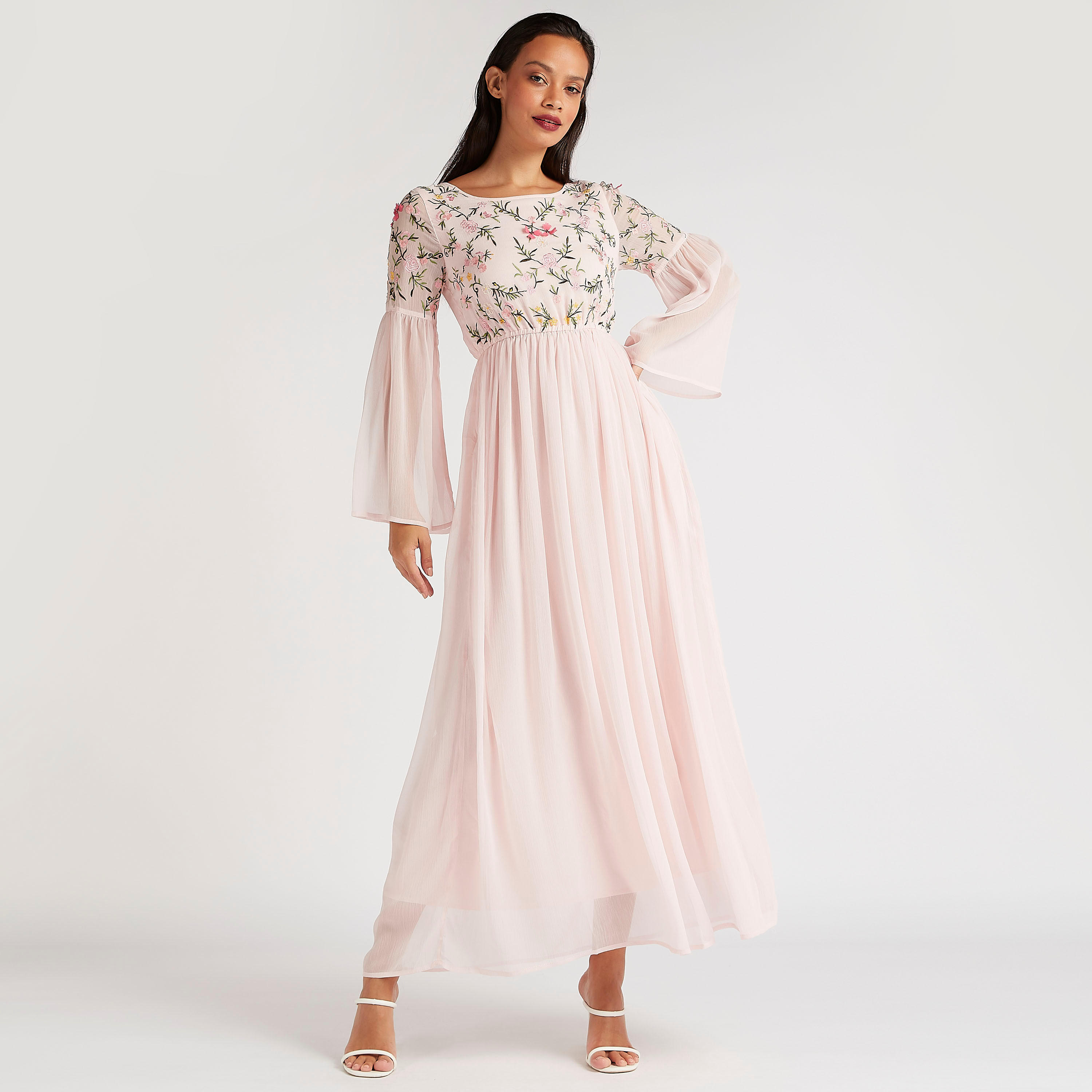 فستان إيه لاين طويل مطرّز بأكمام واسعة-women-clothing-dresses-image-1