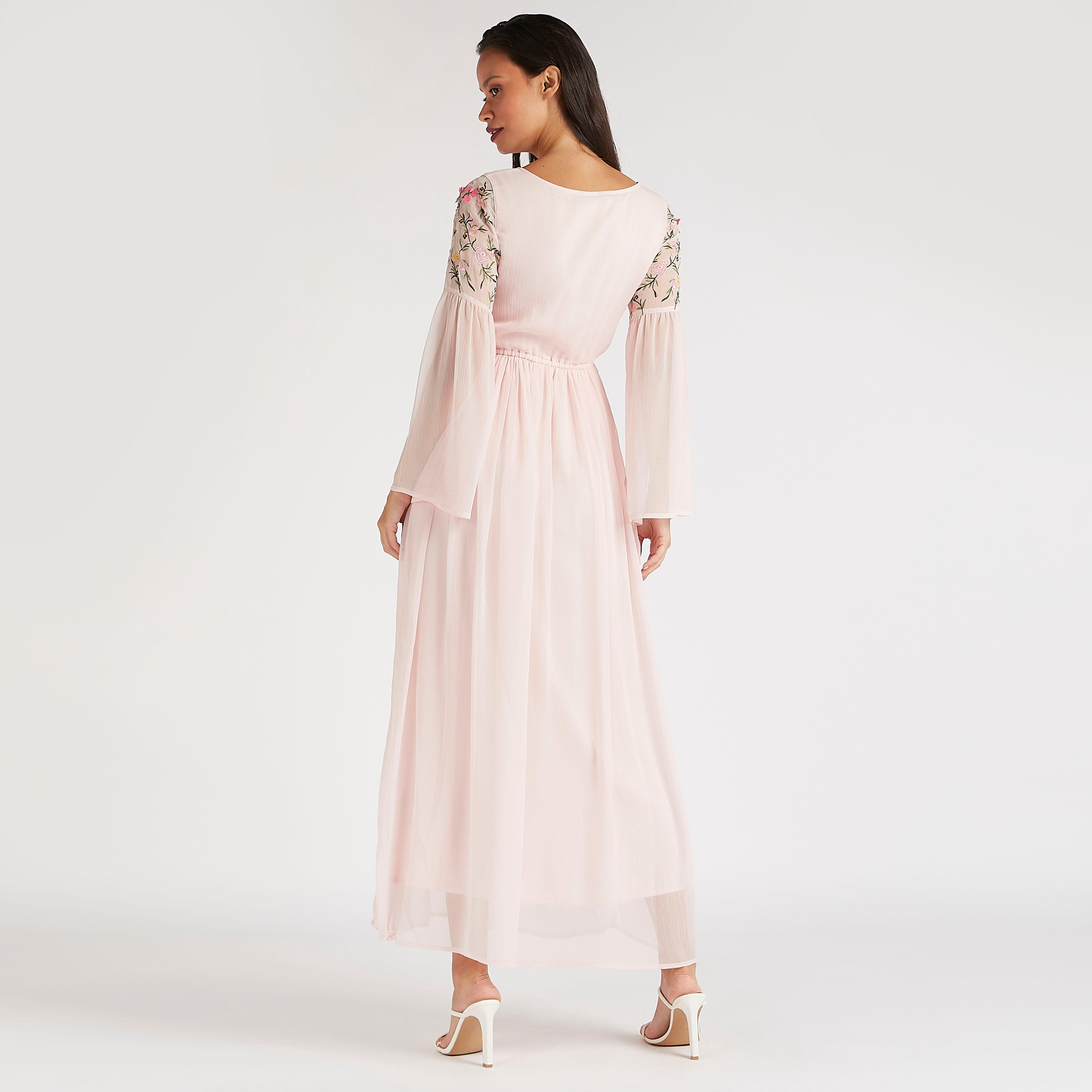 فستان إيه لاين طويل مطرّز بأكمام واسعة-women-clothing-dresses-image-4