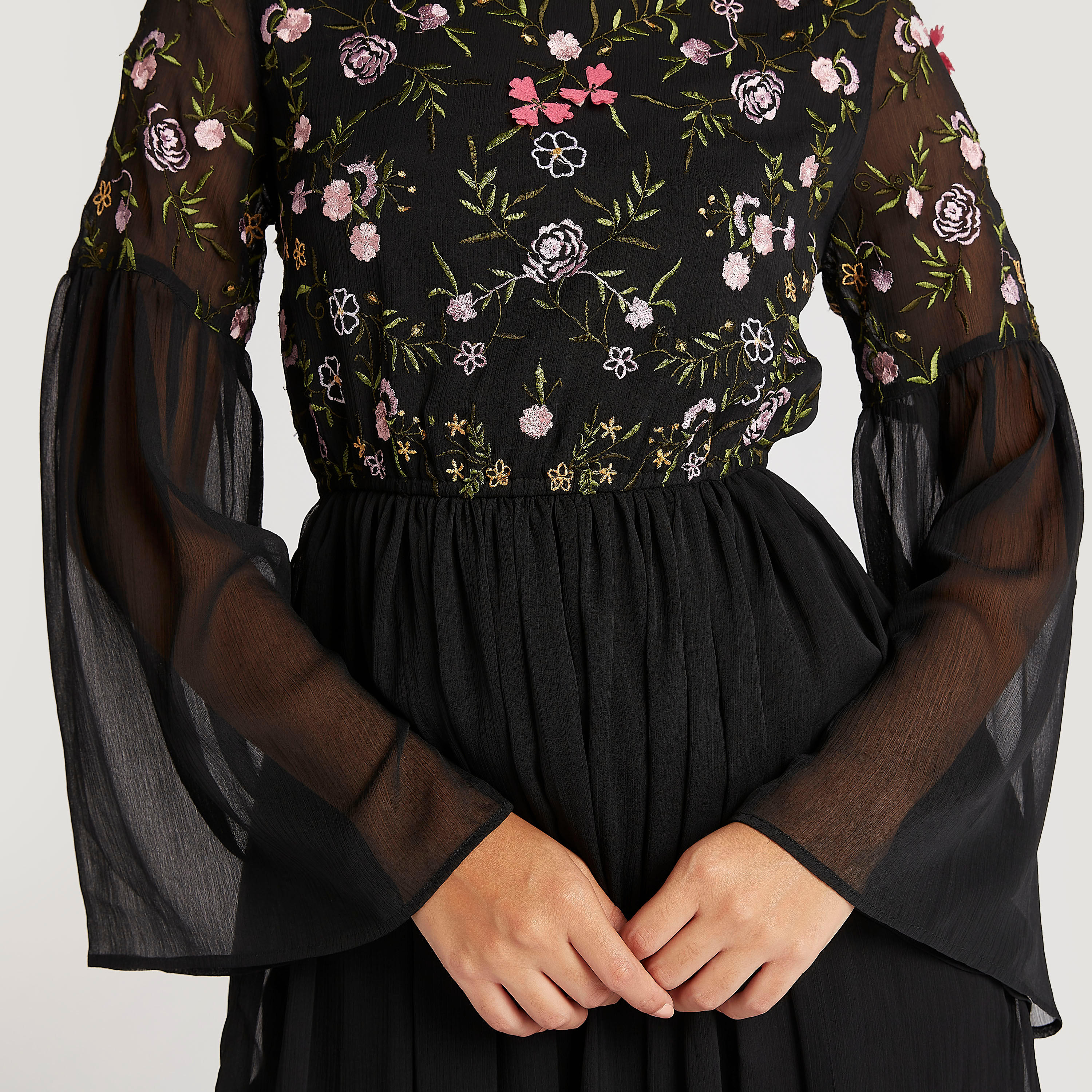 فستان إيه لاين طويل مطرّز بأكمام واسعة-women-clothing-dresses-image-3