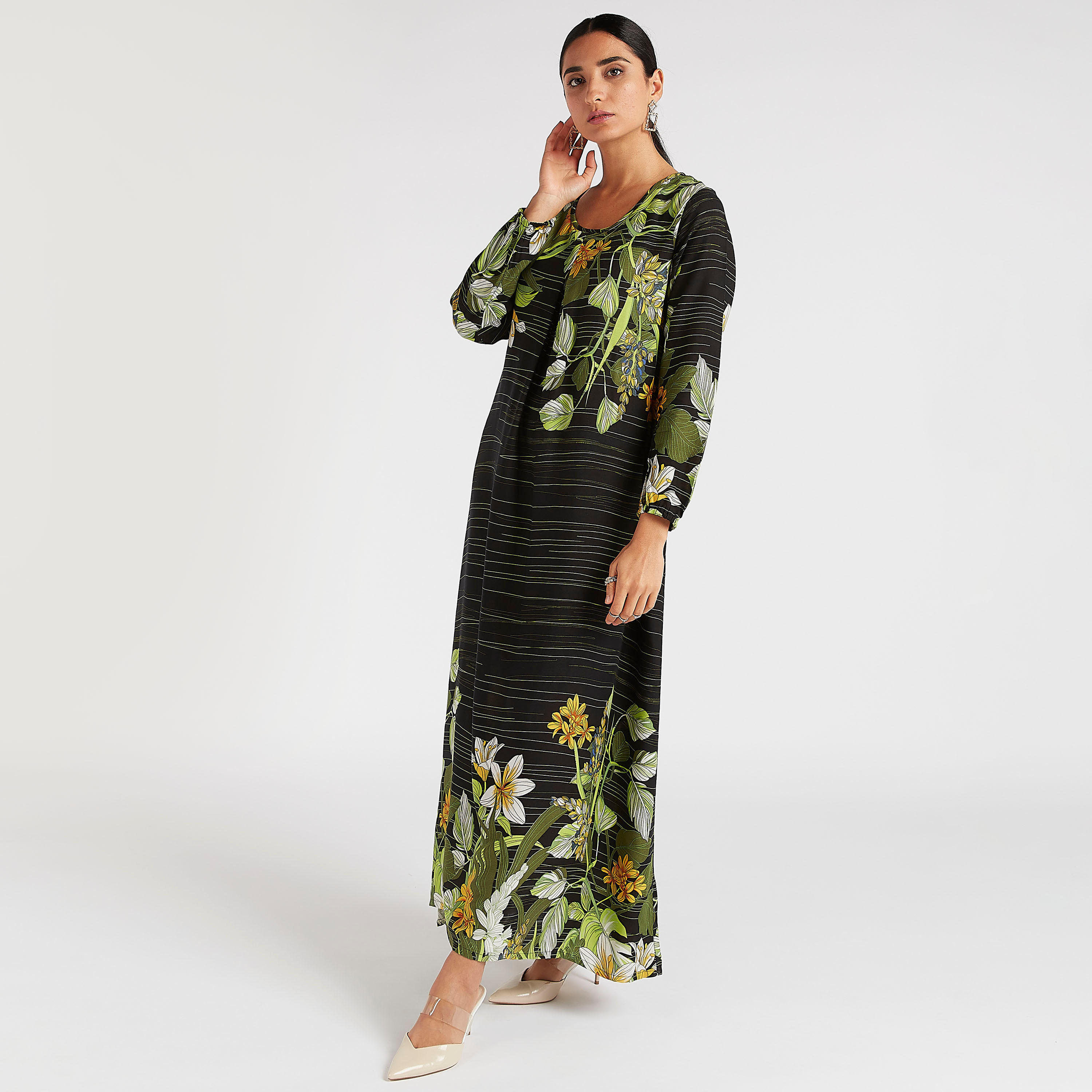 فستان إيه لاين طويل بطبعات أزهار وأكمام طويلة-women-clothing-dresses-image-1
