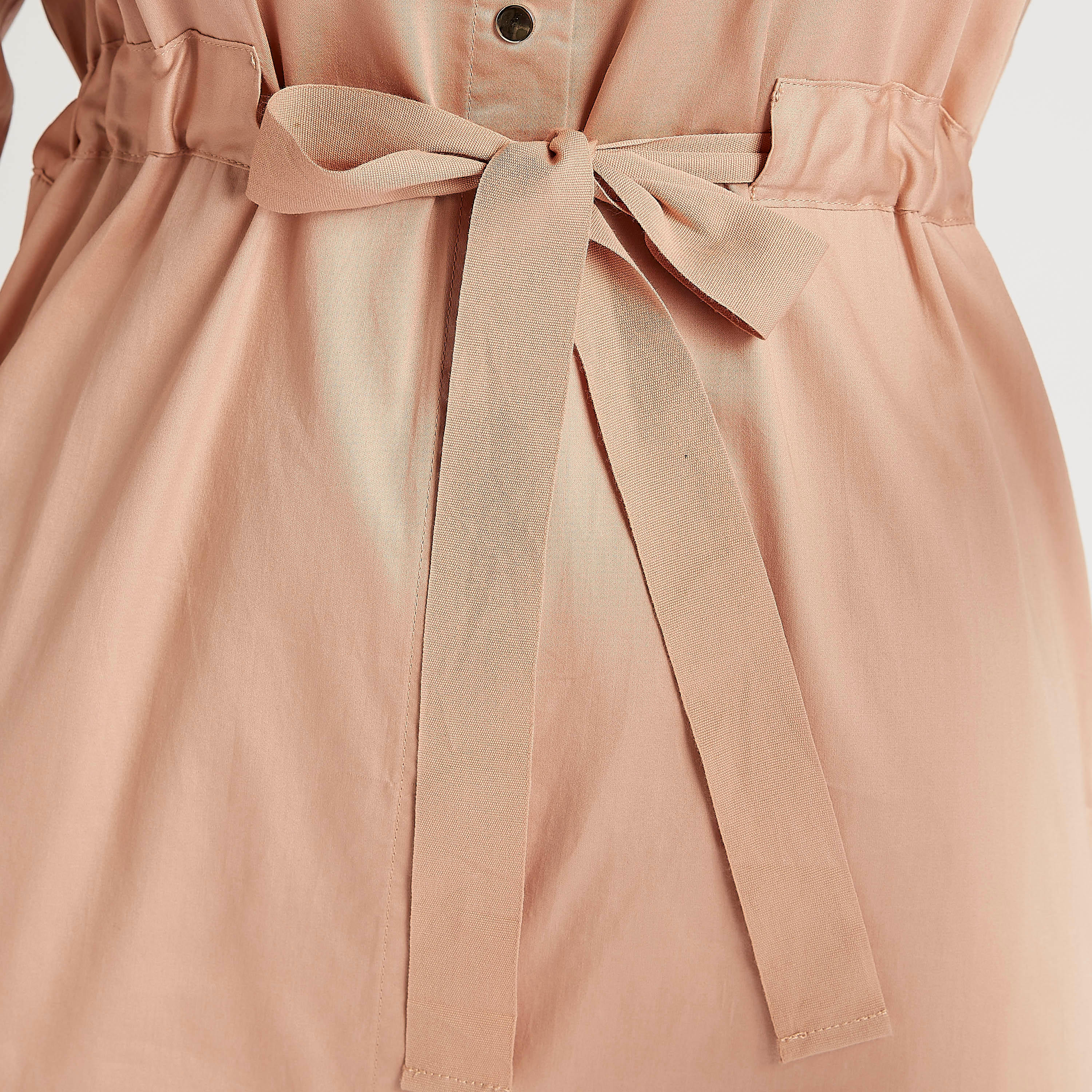 Solid Midi Belted A-line Dress with Collar and Pockets-women-clothing-dresses-image-3
