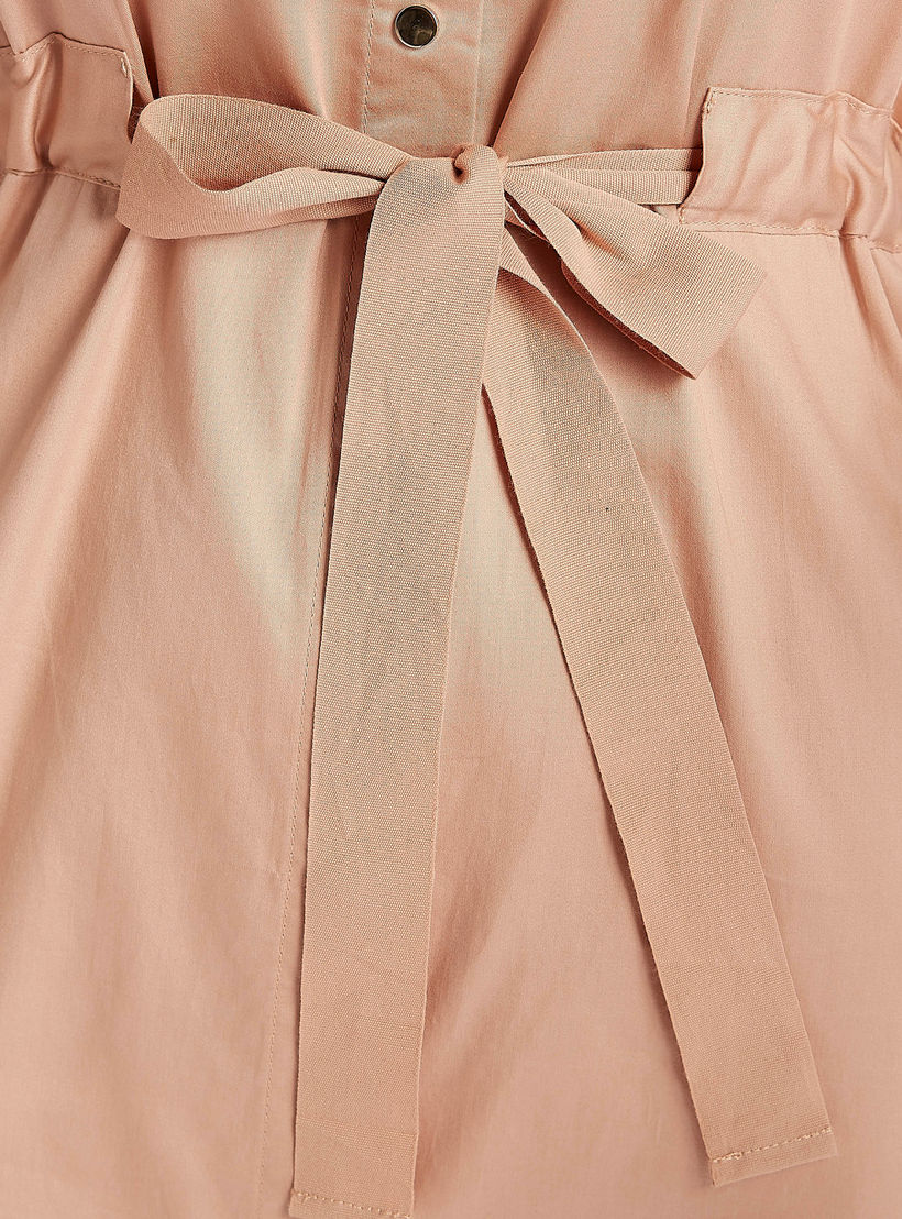 Solid Midi Belted A-line Dress with Collar and Pockets-women-clothing-dresses-image-3