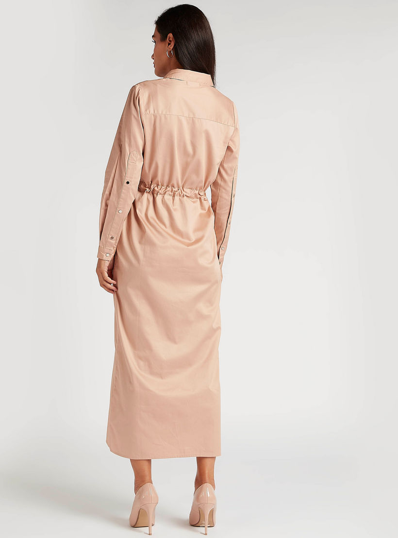 Solid Midi Belted A-line Dress with Collar and Pockets-women-clothing-dresses-image-4